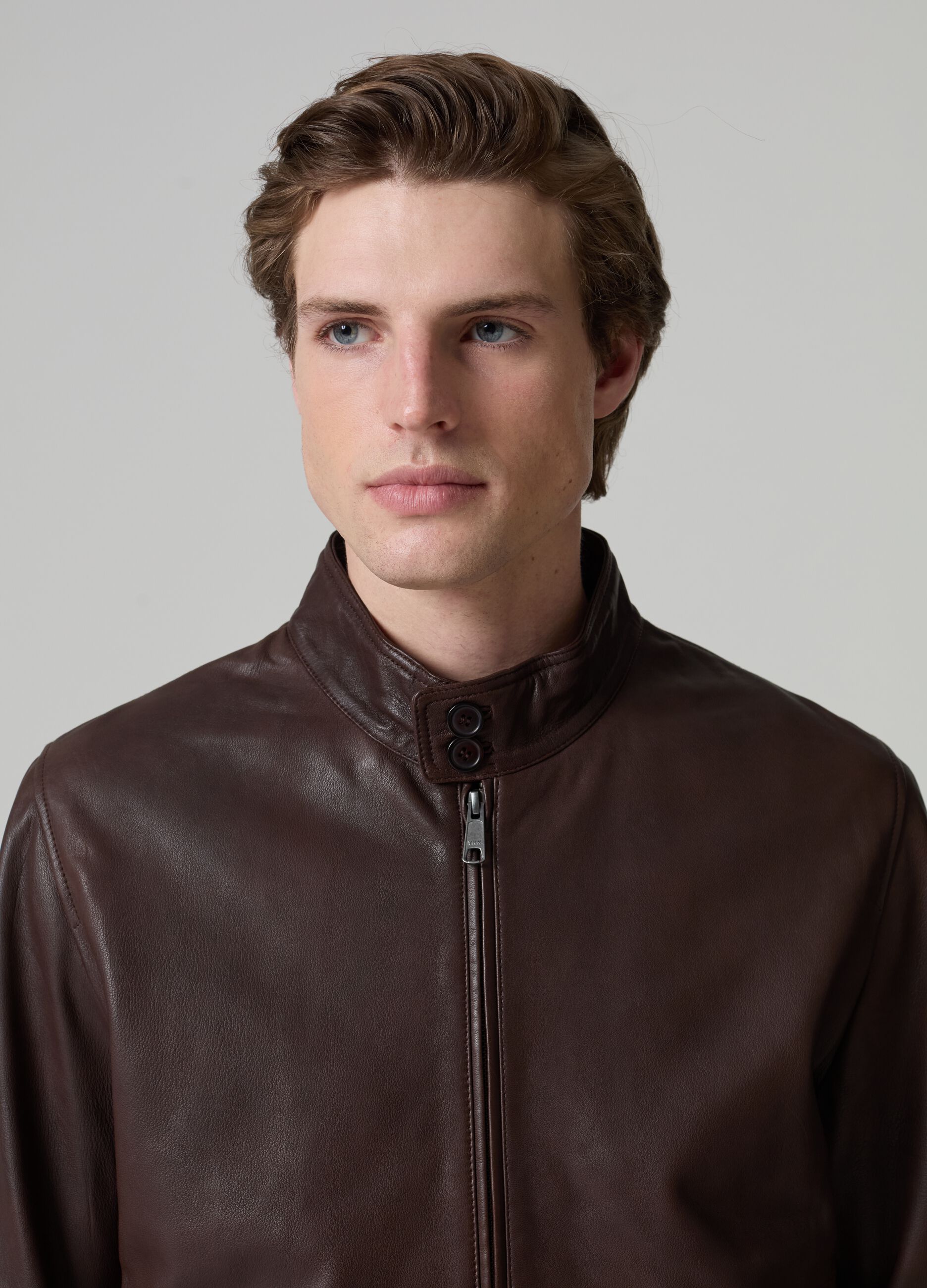 Leather bomber jacket with high neck_1