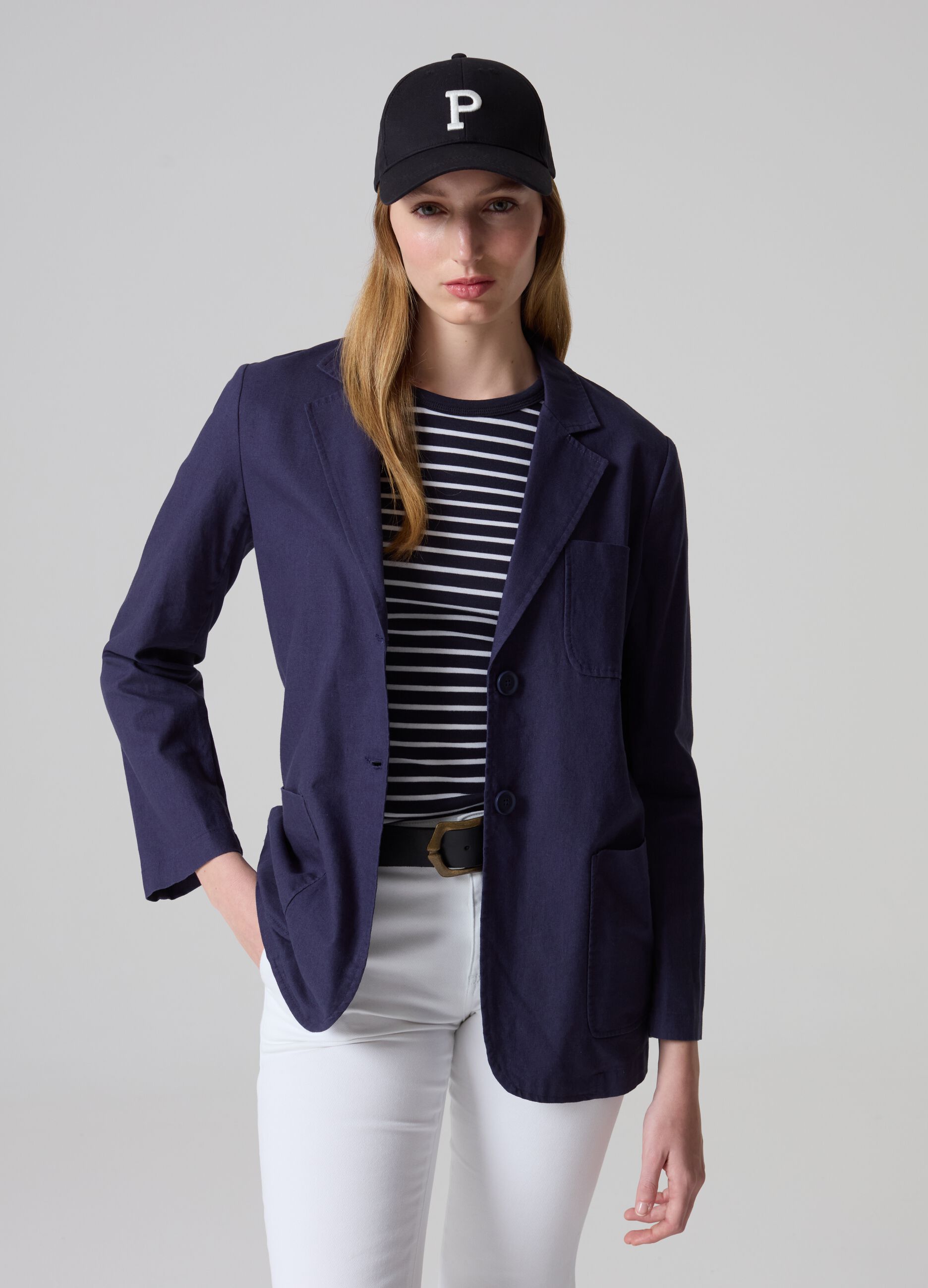 Single-breasted blazer in linen and cotton_0