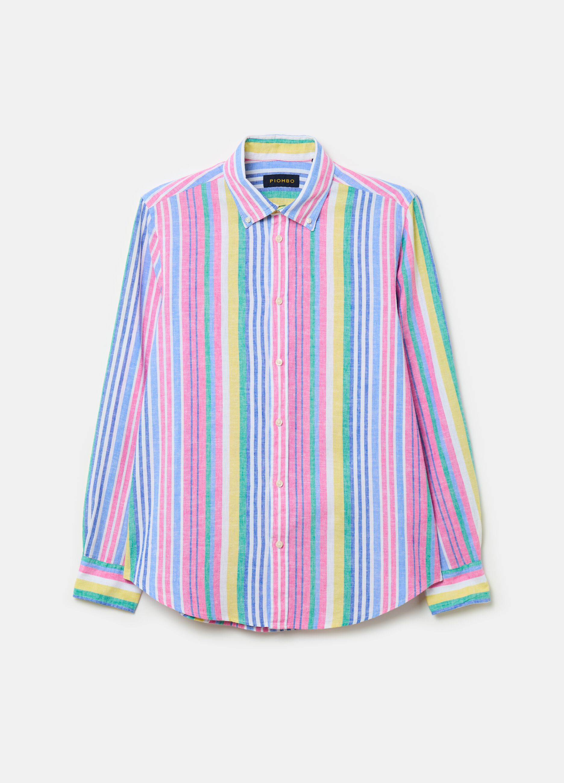 Linen and cotton shirt with multicoloured stripes_3