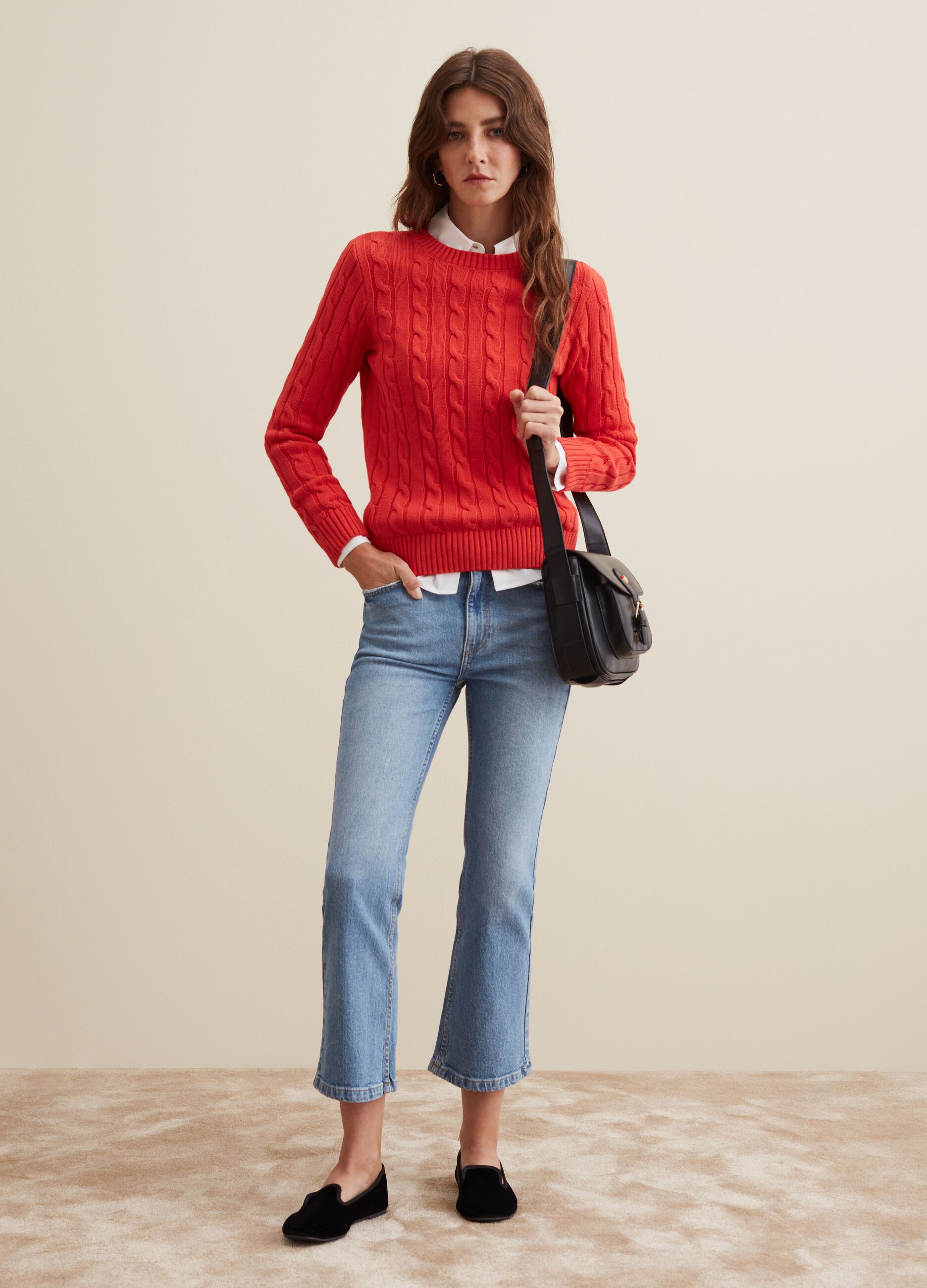 Cable knit crew-neck pullover