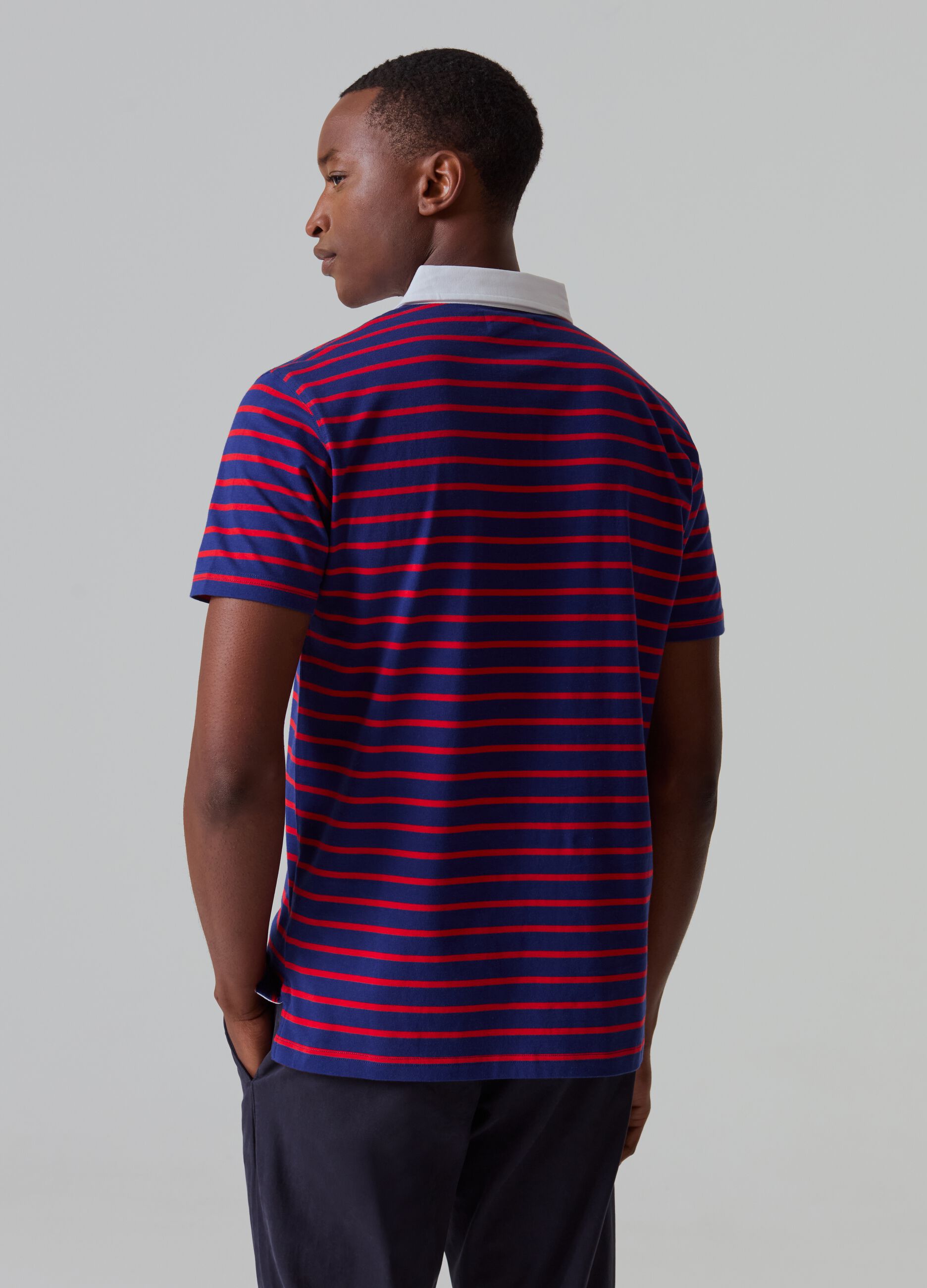 Striped polo shirt with contrasting collar