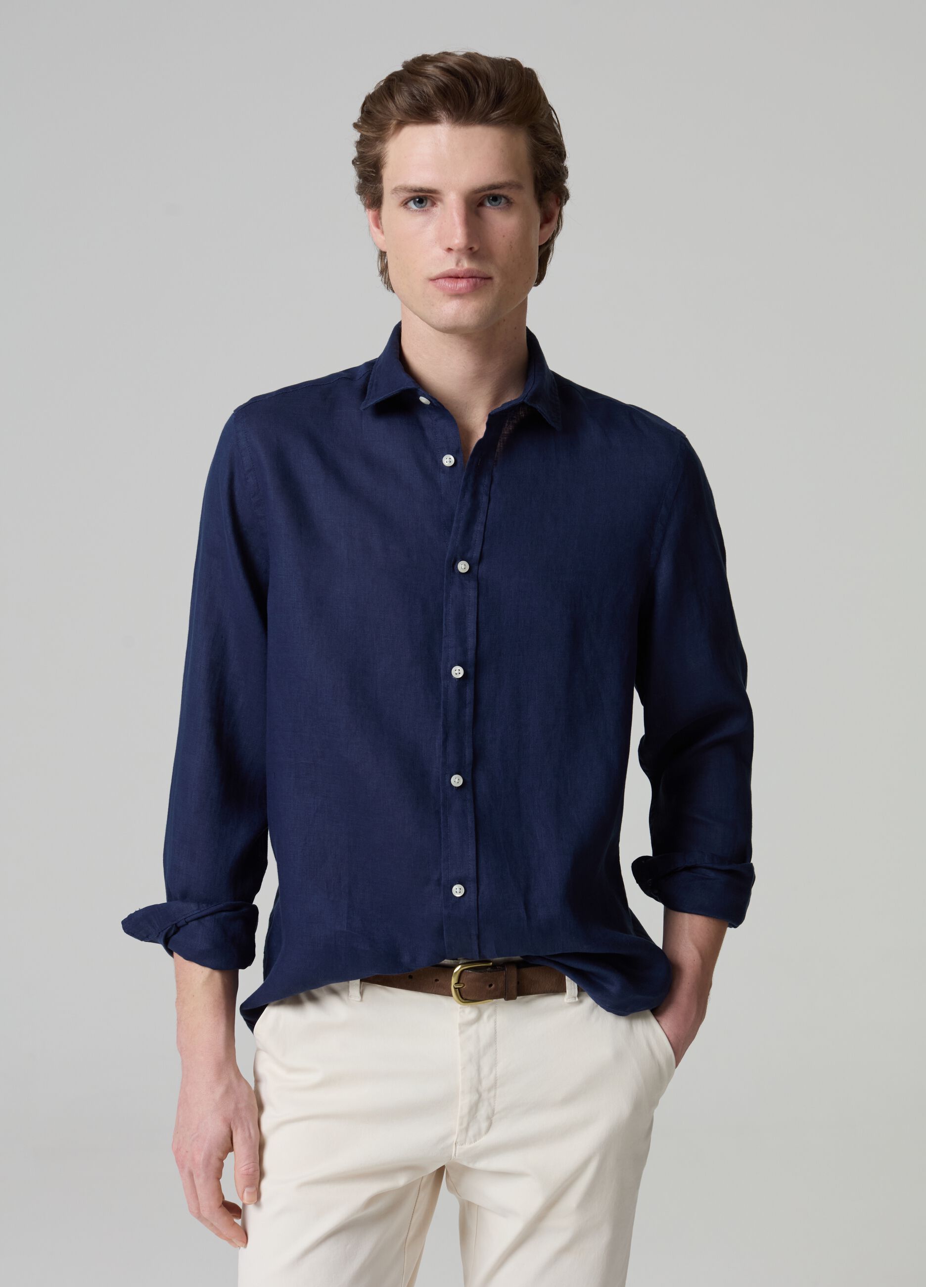 Solid colour linen shirt_0