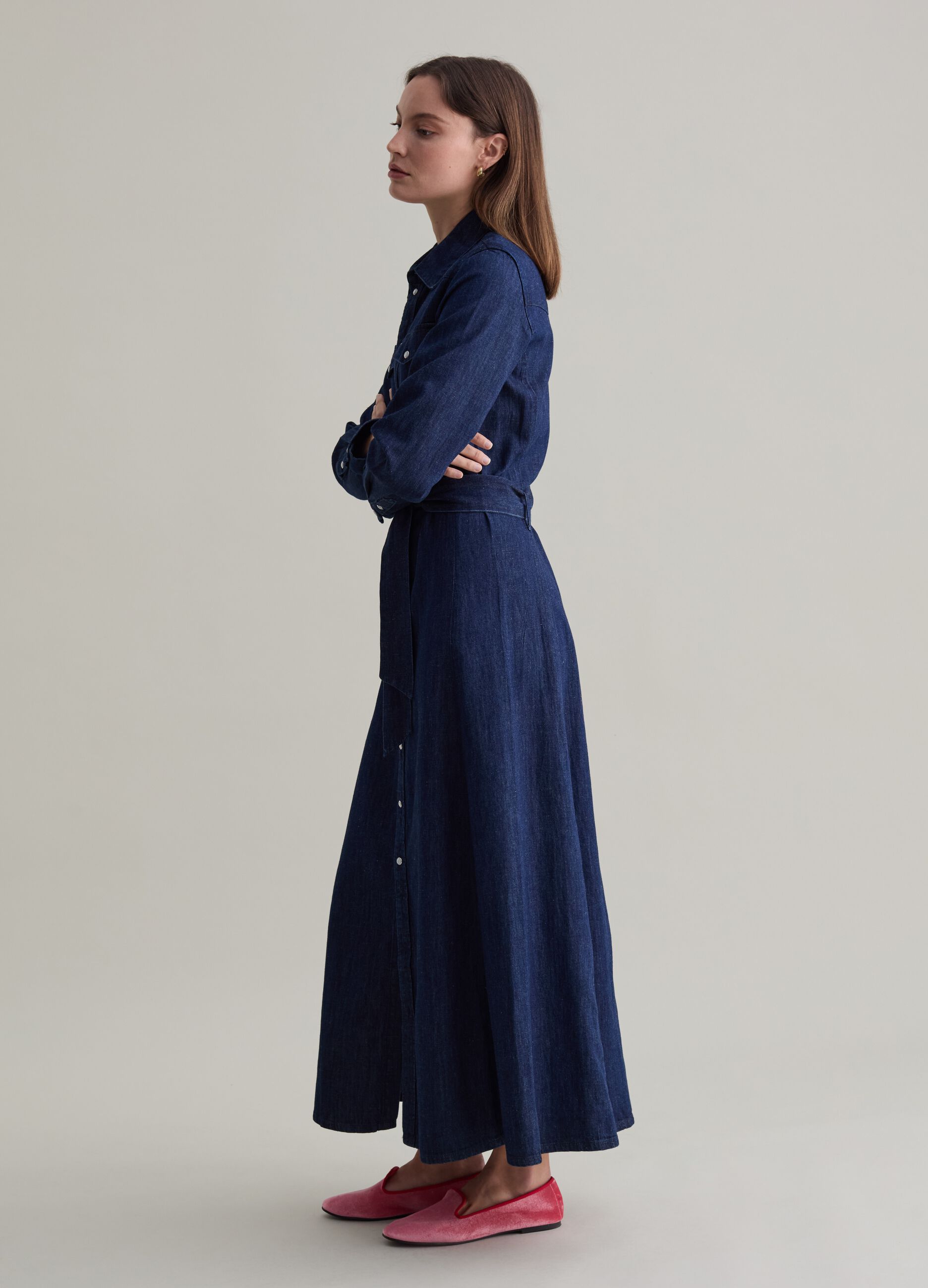 Long shirt dress in denim with belt_1