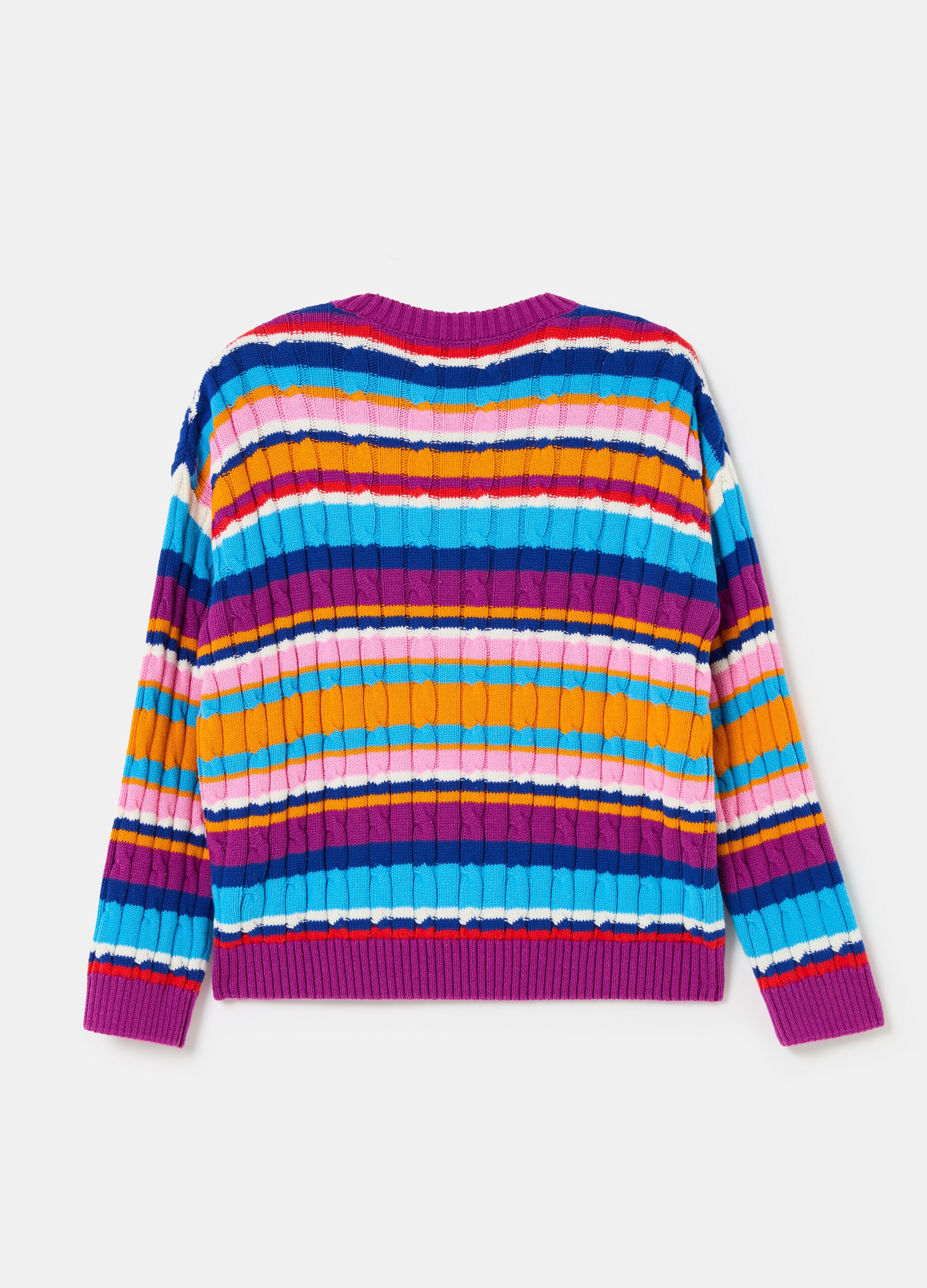 Striped pullover with cable-knit design_4