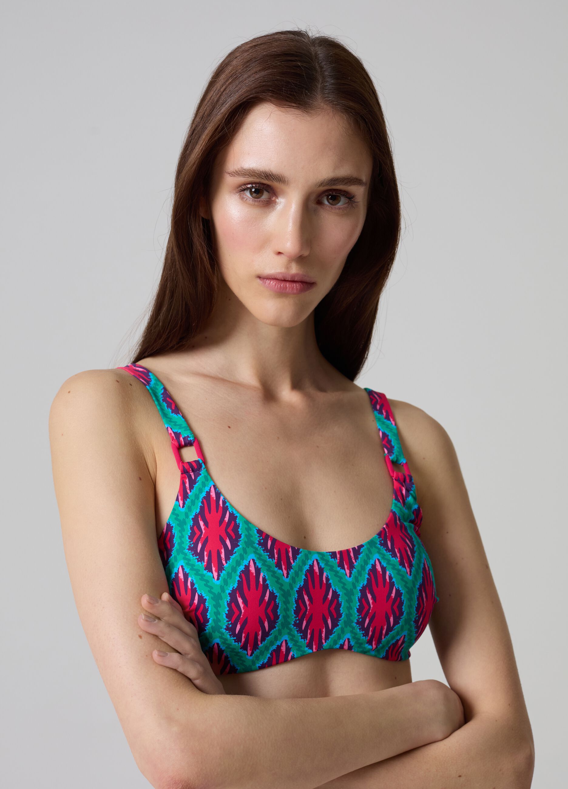 Bralette bikini top with ikat print_0