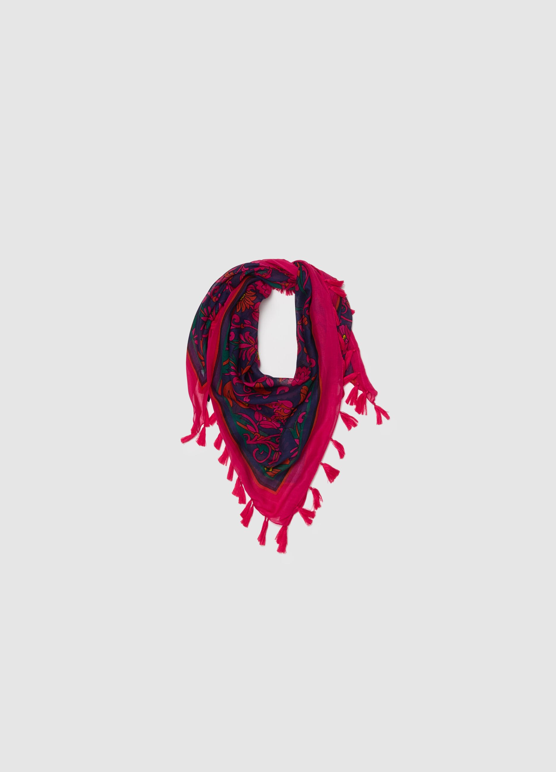 Floral foulard with tassels_0