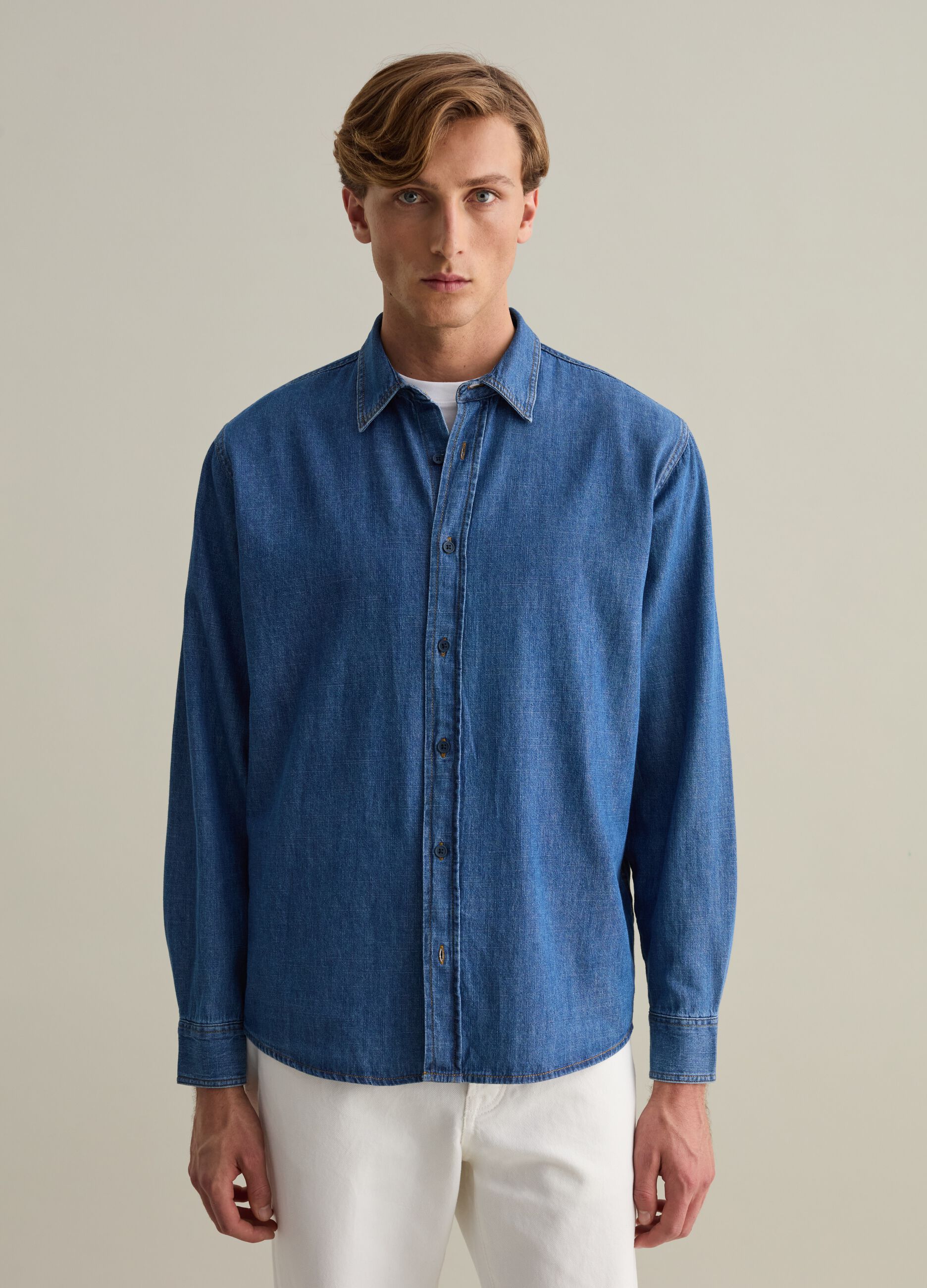 Iridescent-effect denim shirt_3