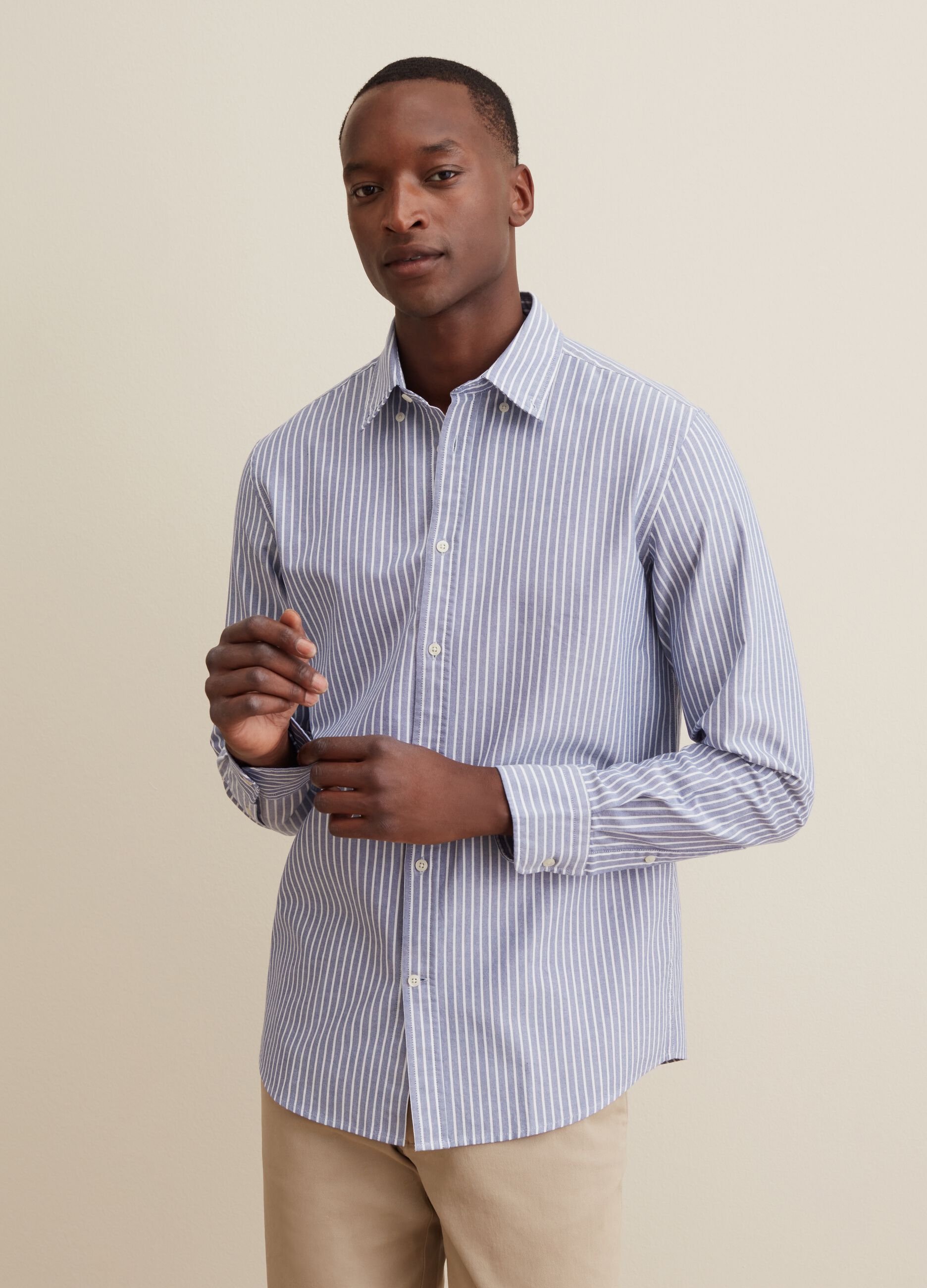 Oxford cotton shirt with striped pattern_3