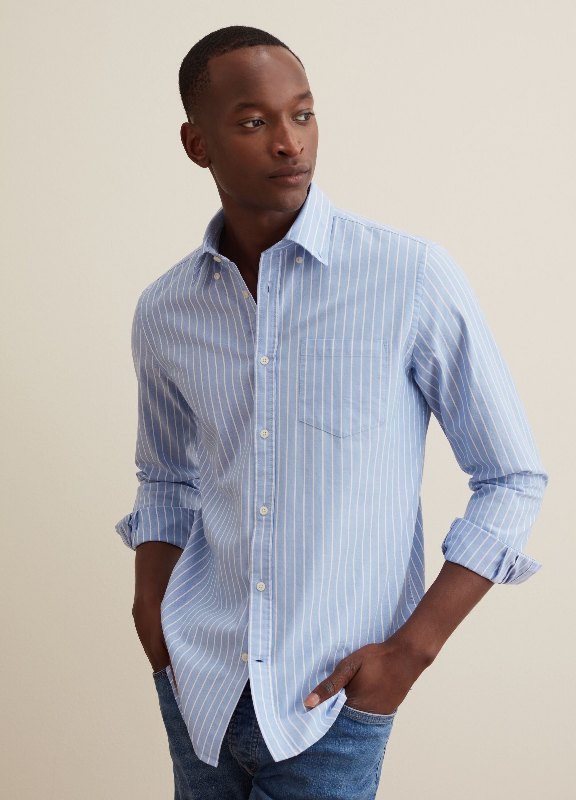 Striped Oxford cotton shirt with pocket