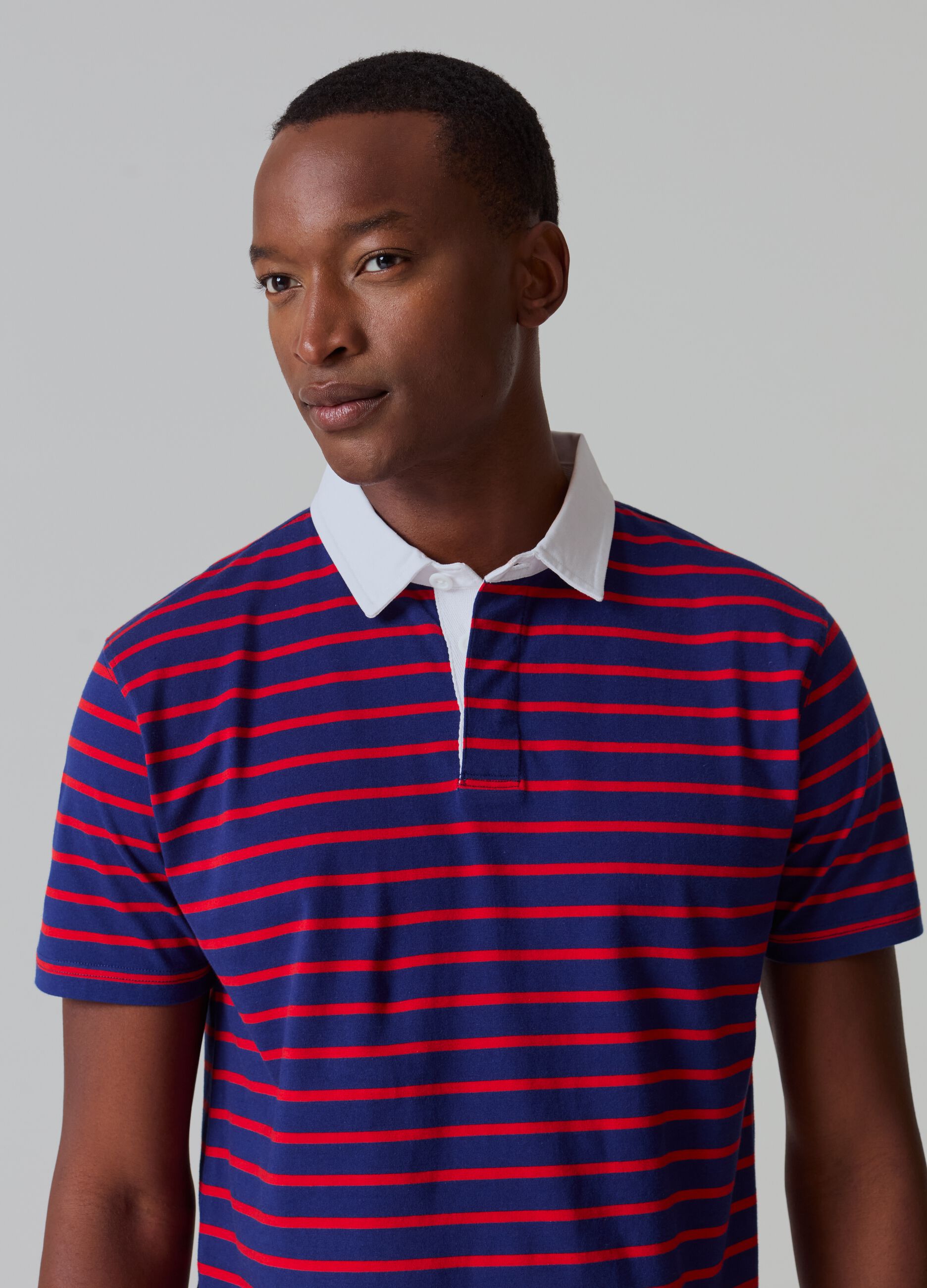 Striped polo shirt with contrasting collar