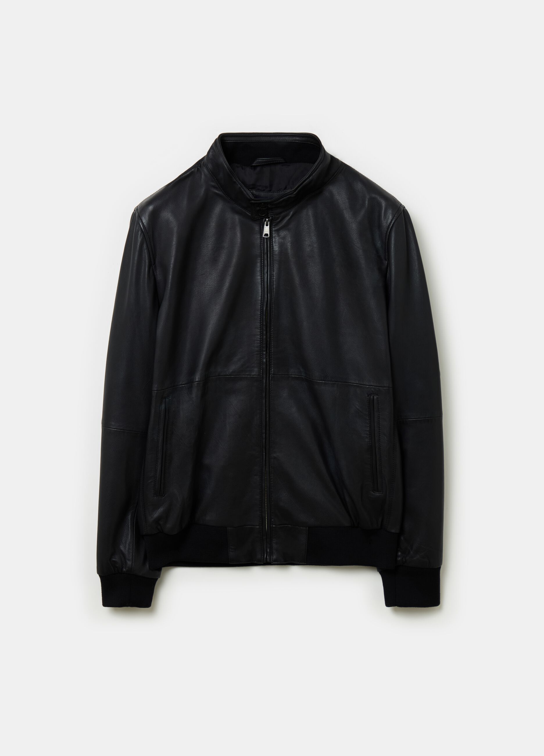 Leather bomber jacket with high neck_3