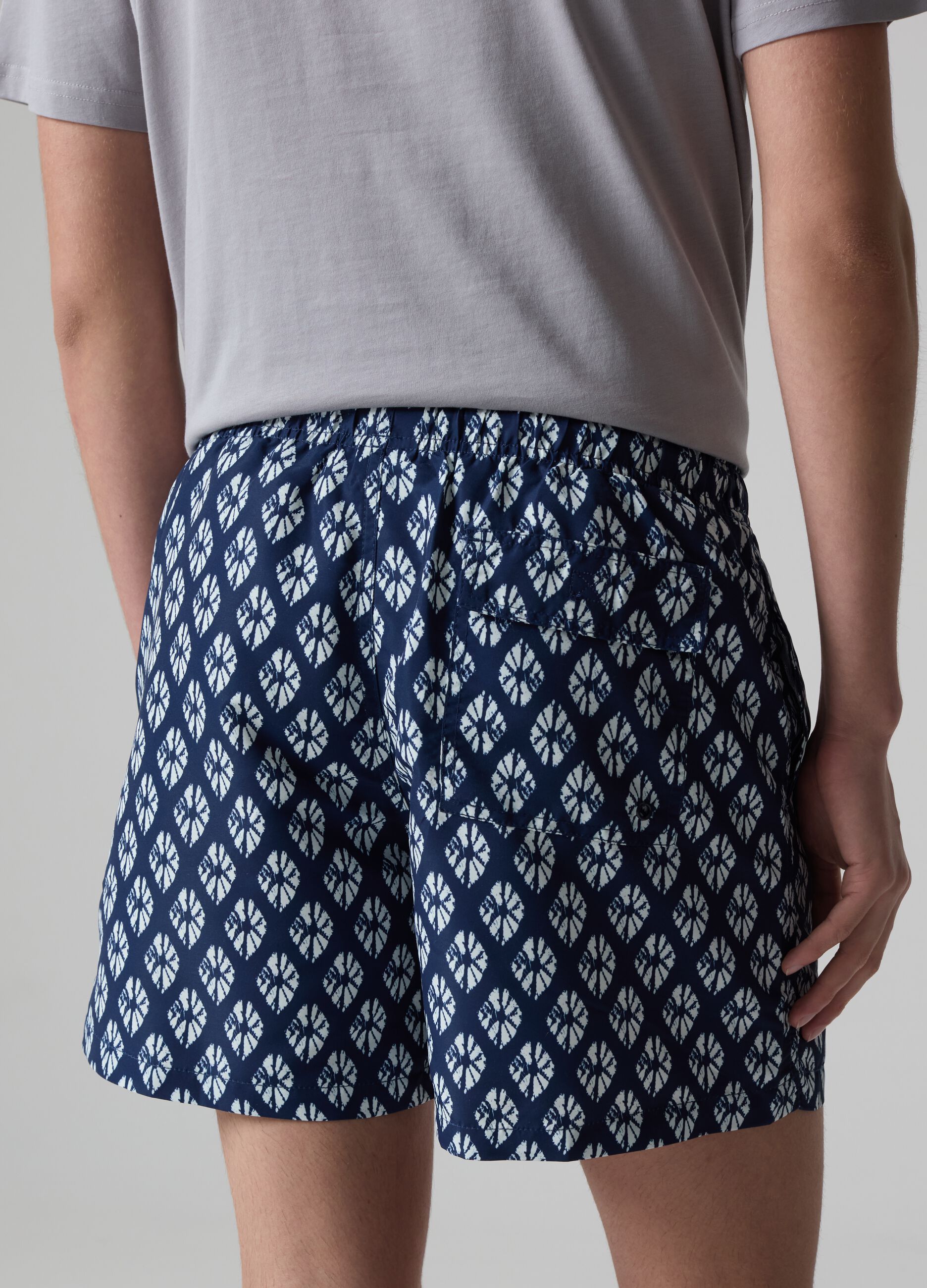 Bermuda swim shorts with diamond print