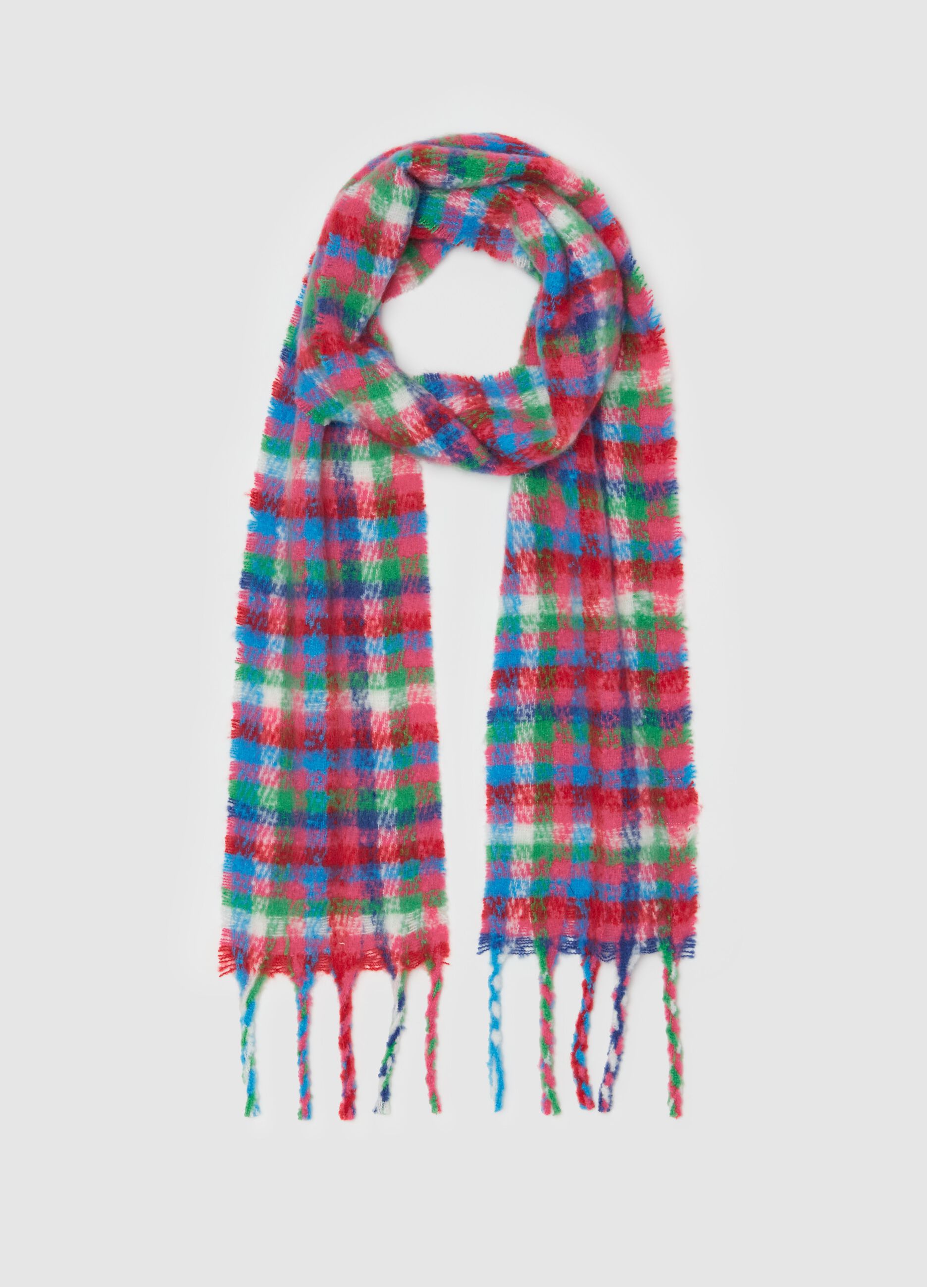 Multicoloured check scarf with fringing_0