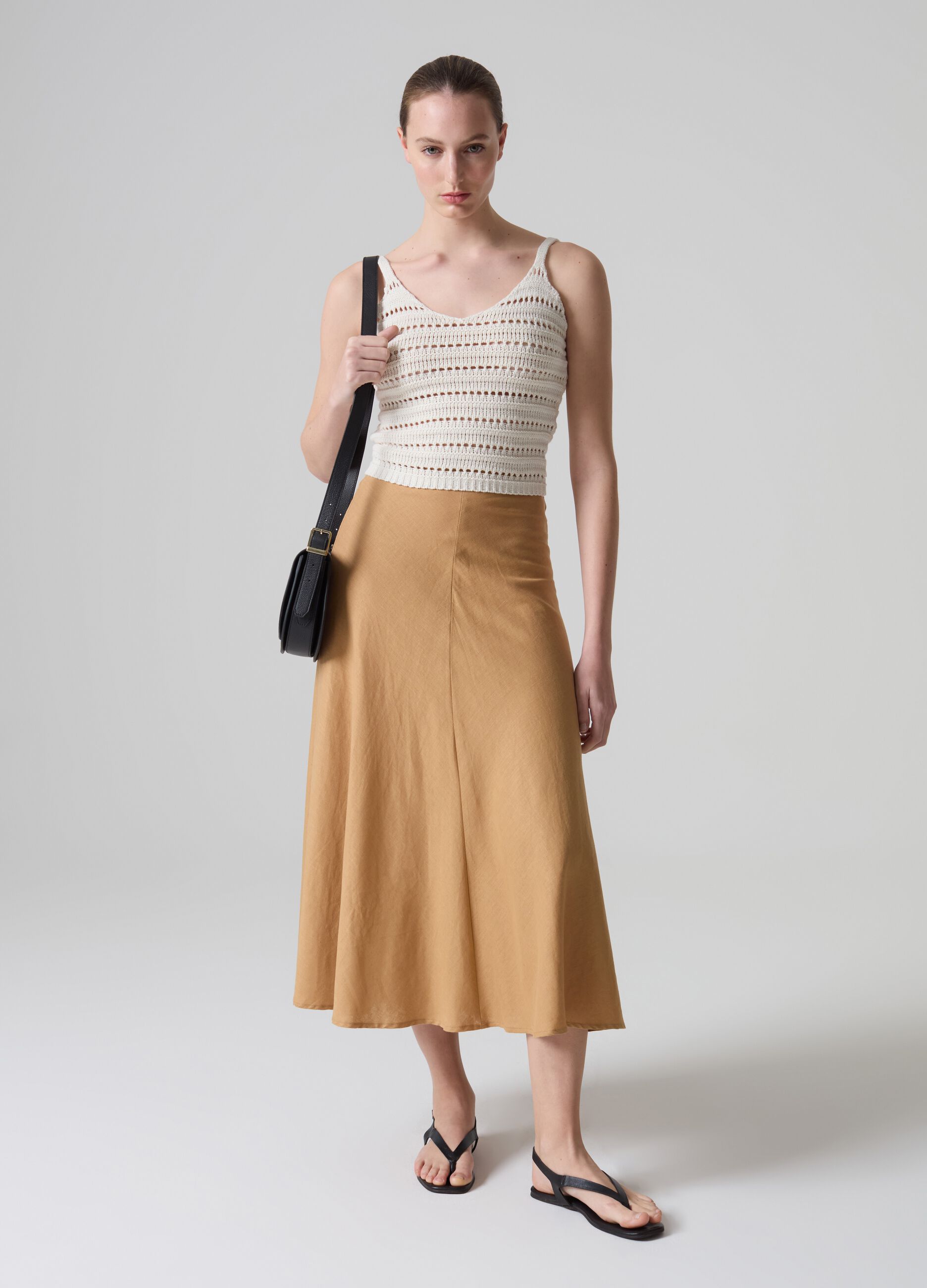 Contemporary long skirt in linen and viscose_0