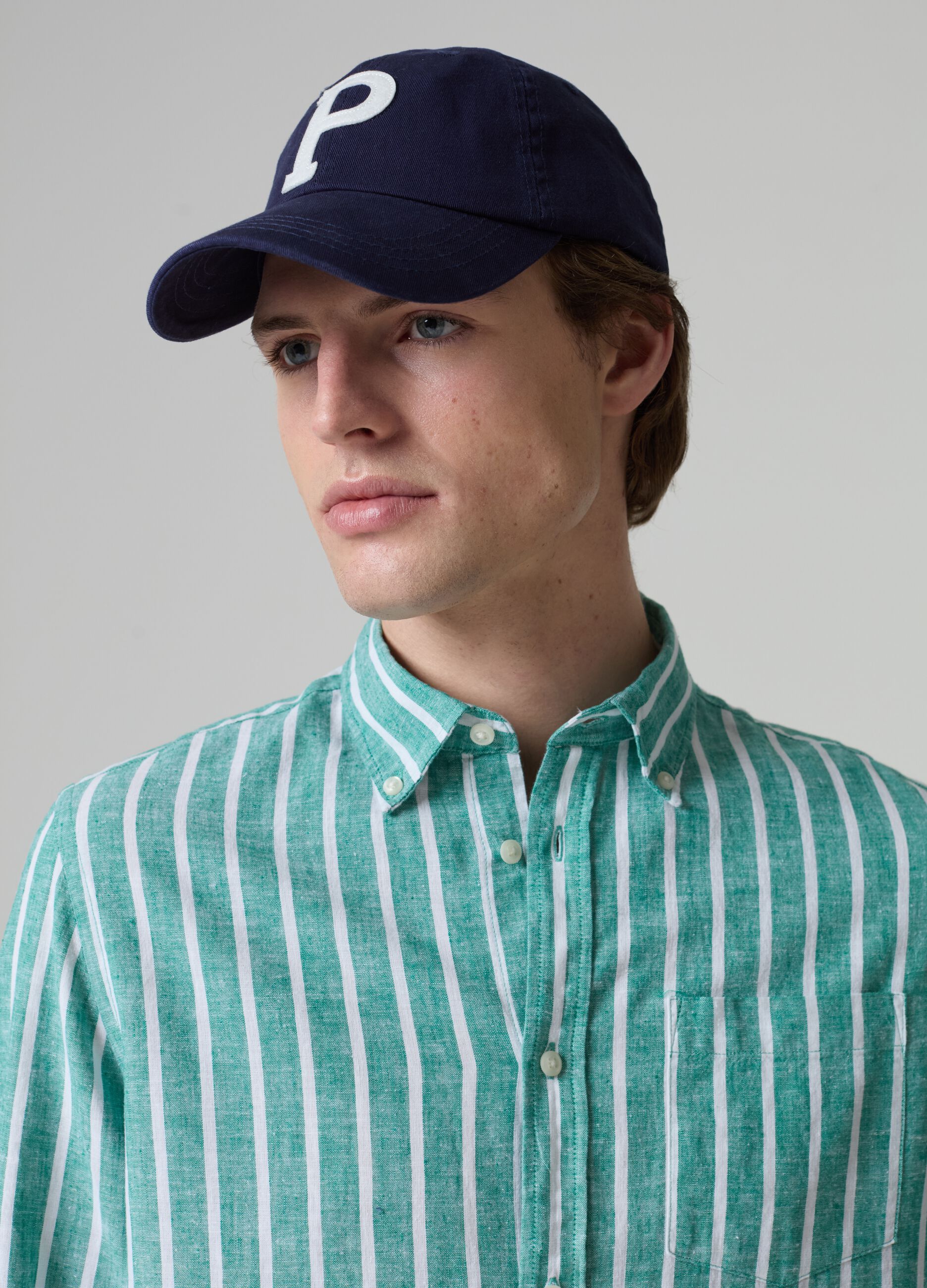 Stripe linen and cotton shirt with pocket_1