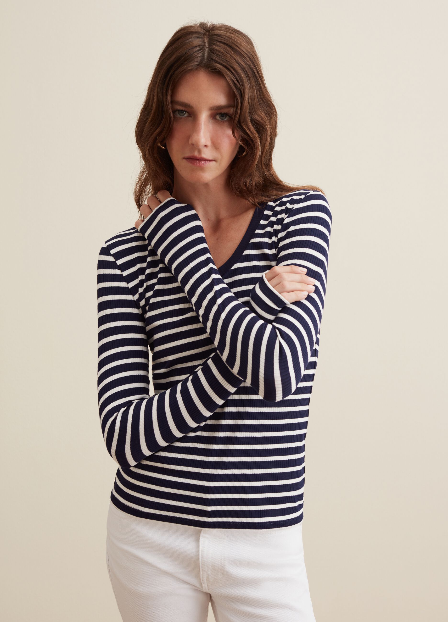 Long-sleeved striped T-shirt_0