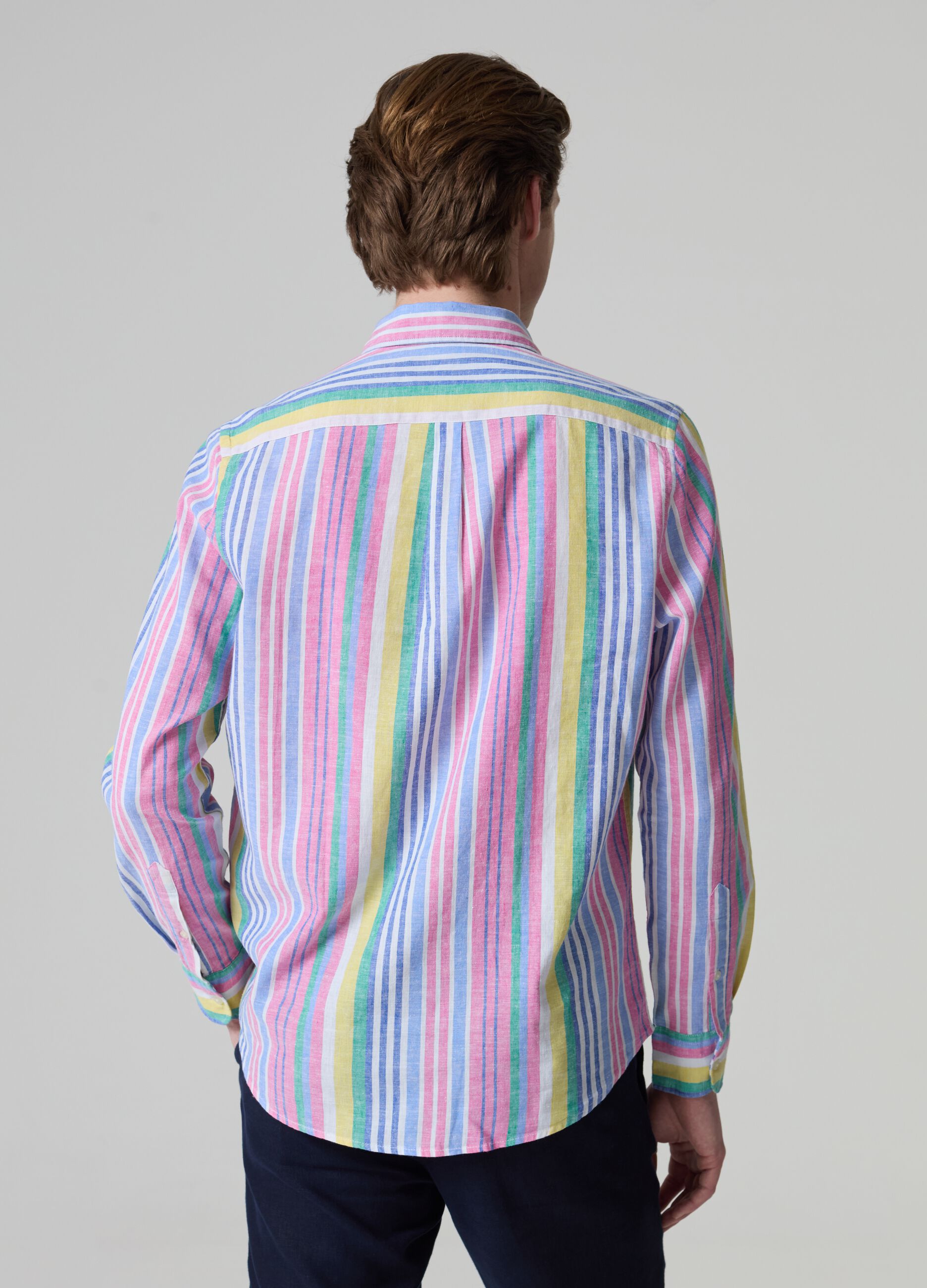 Linen and cotton shirt with multicoloured stripes_2