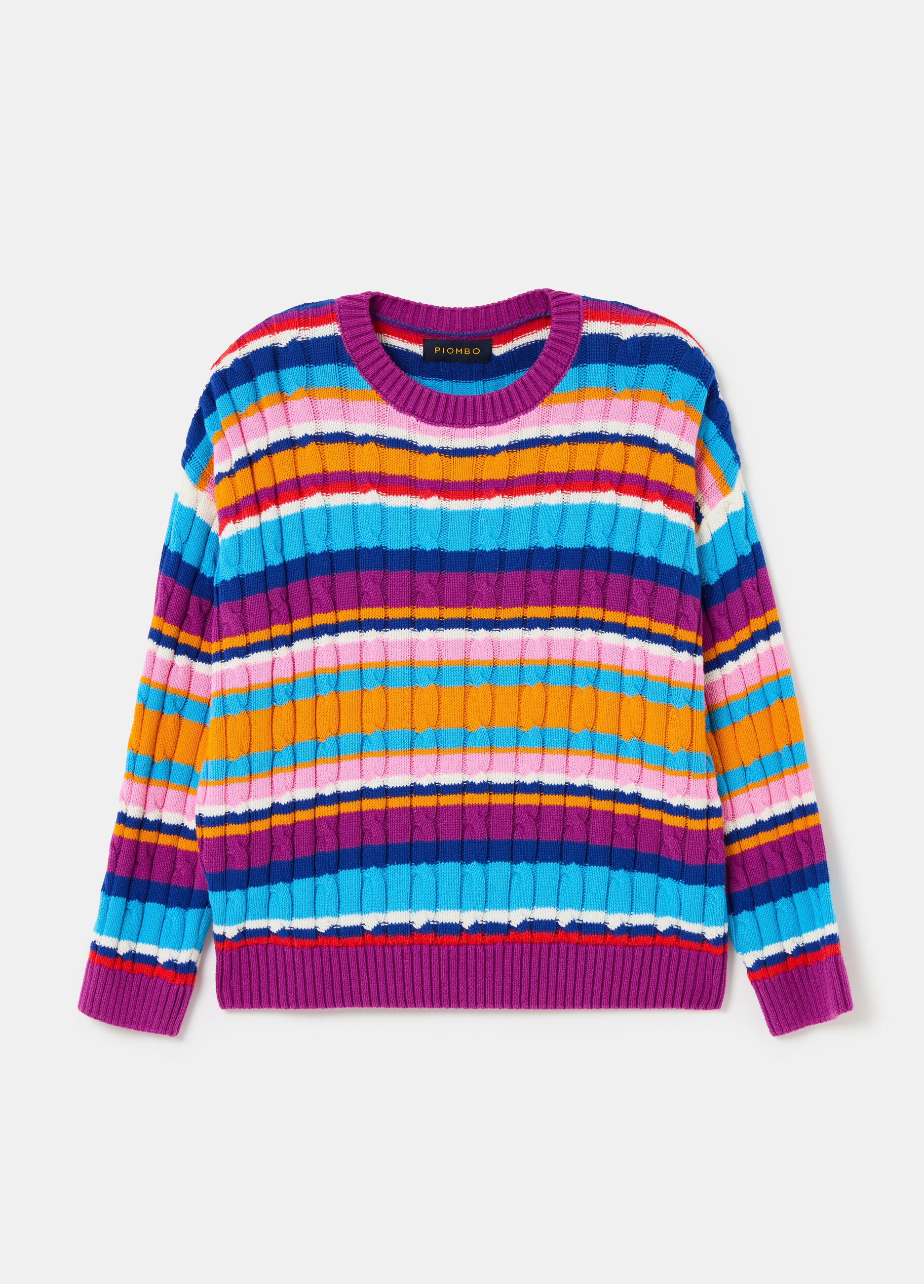 Striped pullover with cable-knit design_3