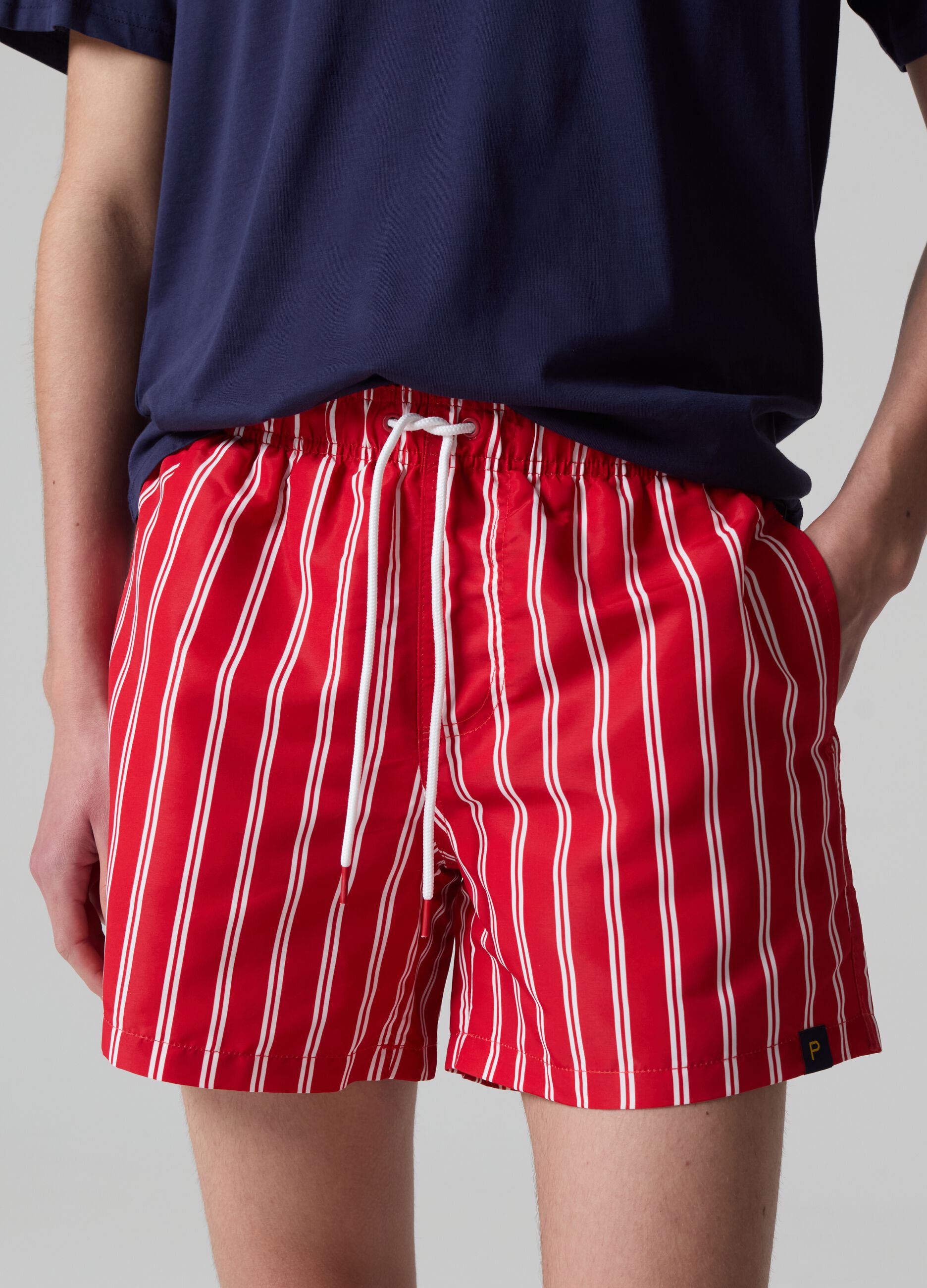 Bermuda swim shorts with fine stripes_1