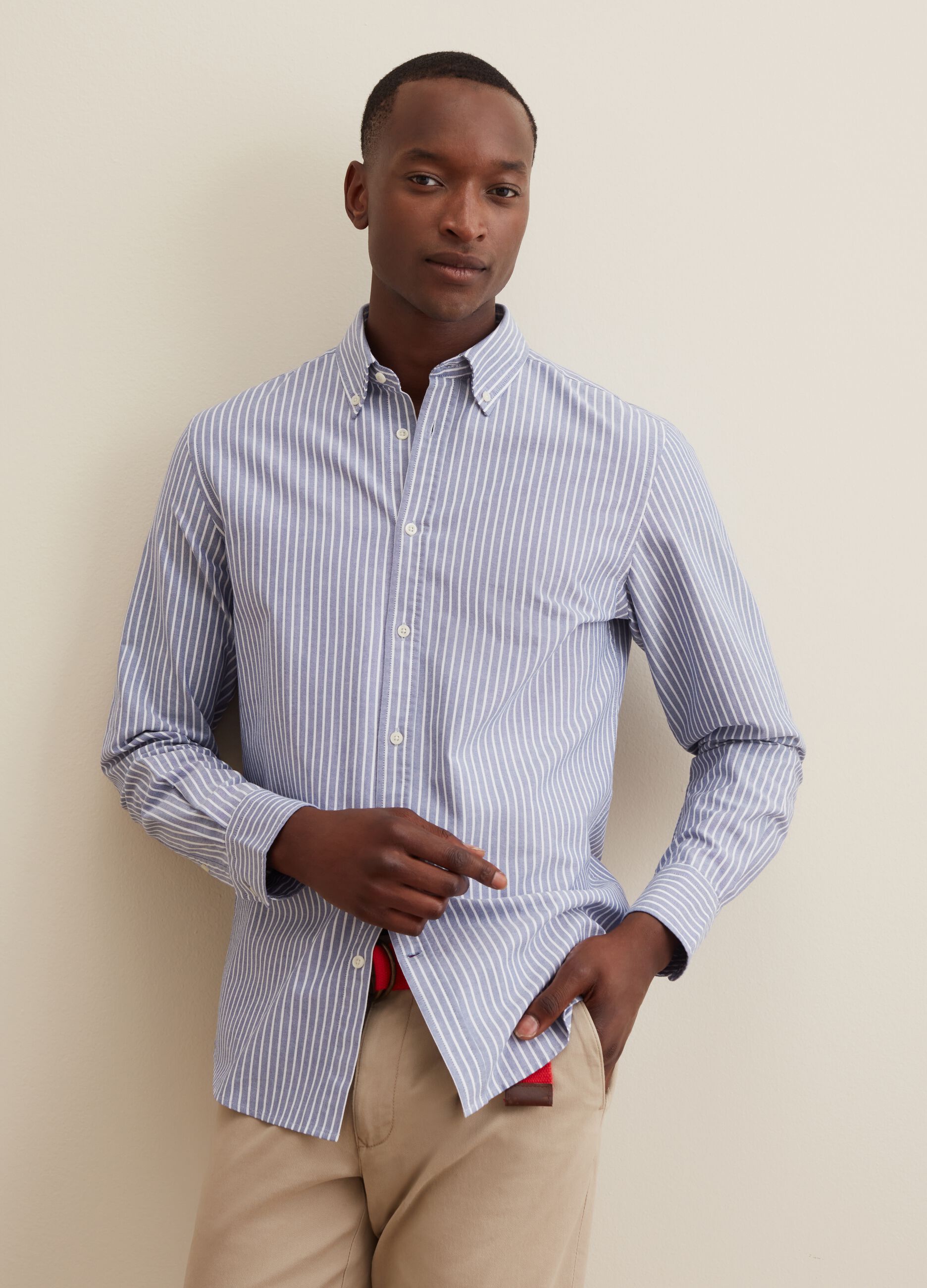 Oxford cotton shirt with striped pattern_0