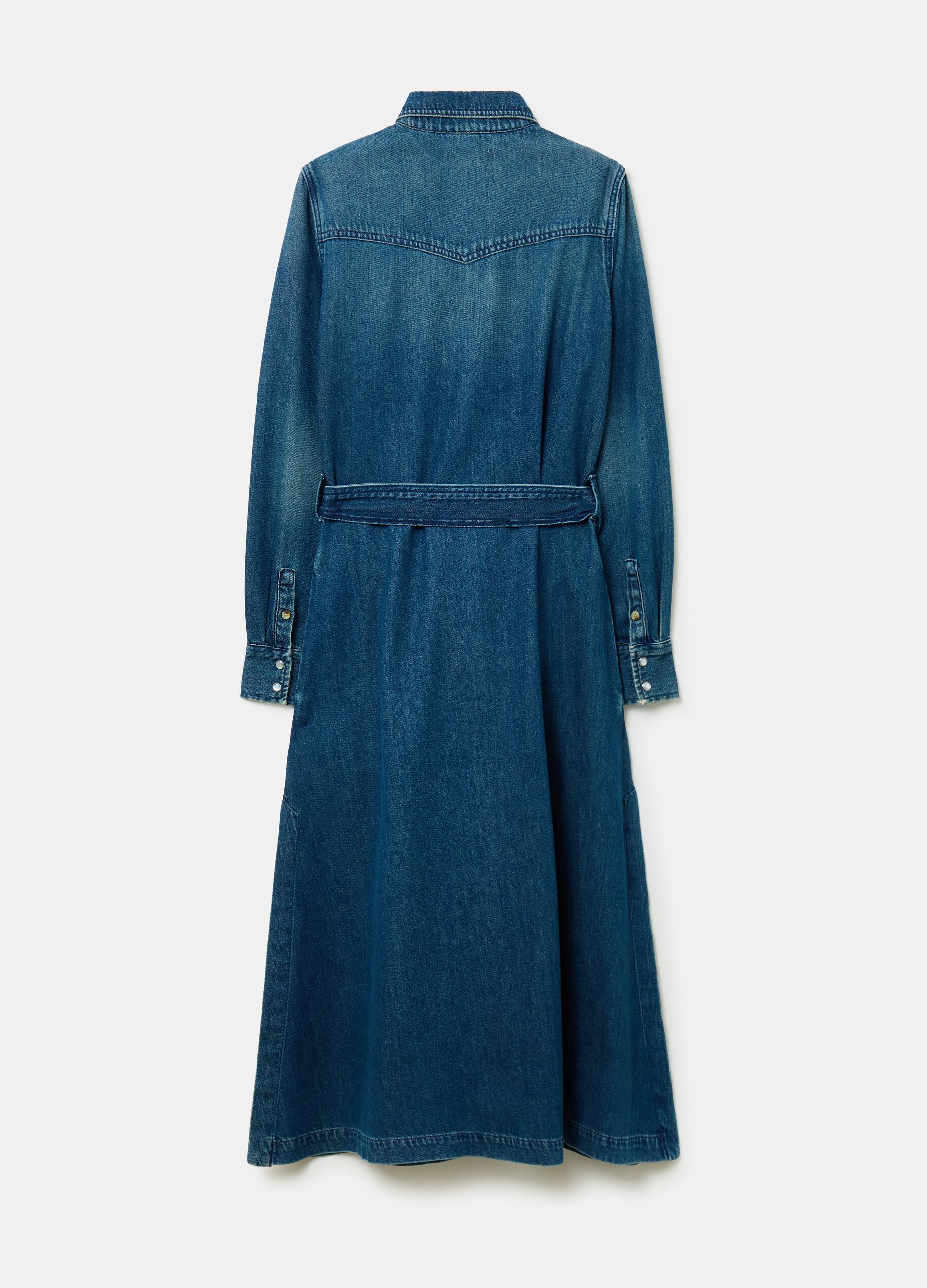 Long shirt dress in denim with belt