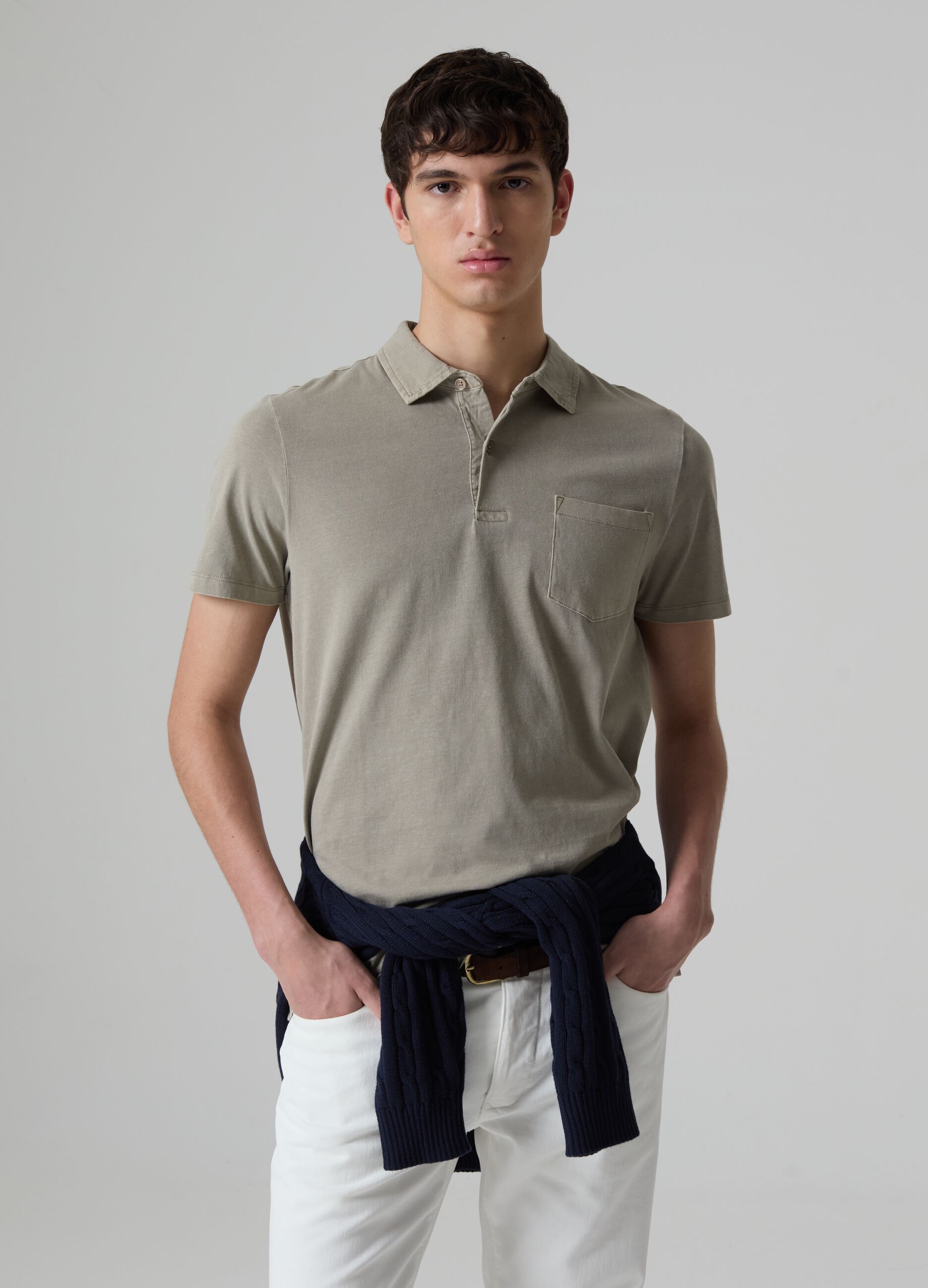 Jersey polo shirt with pocket