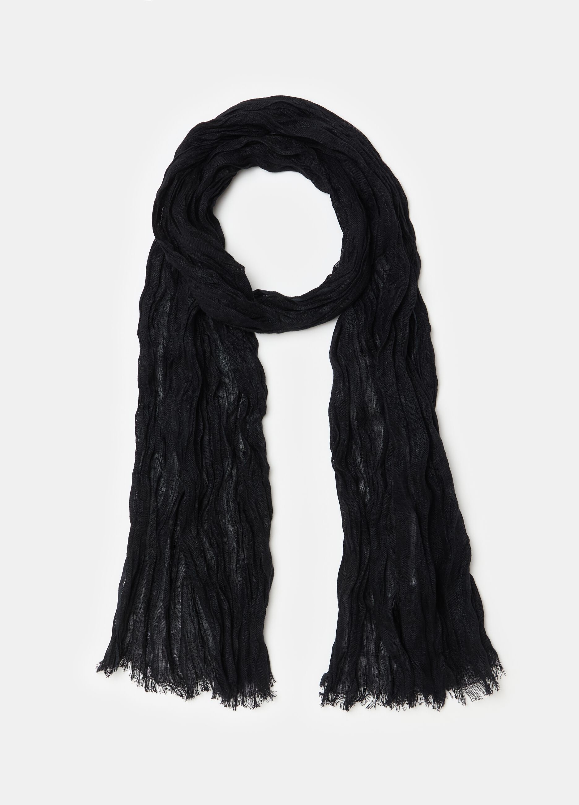 Contemporary fringed scarf in linen_0