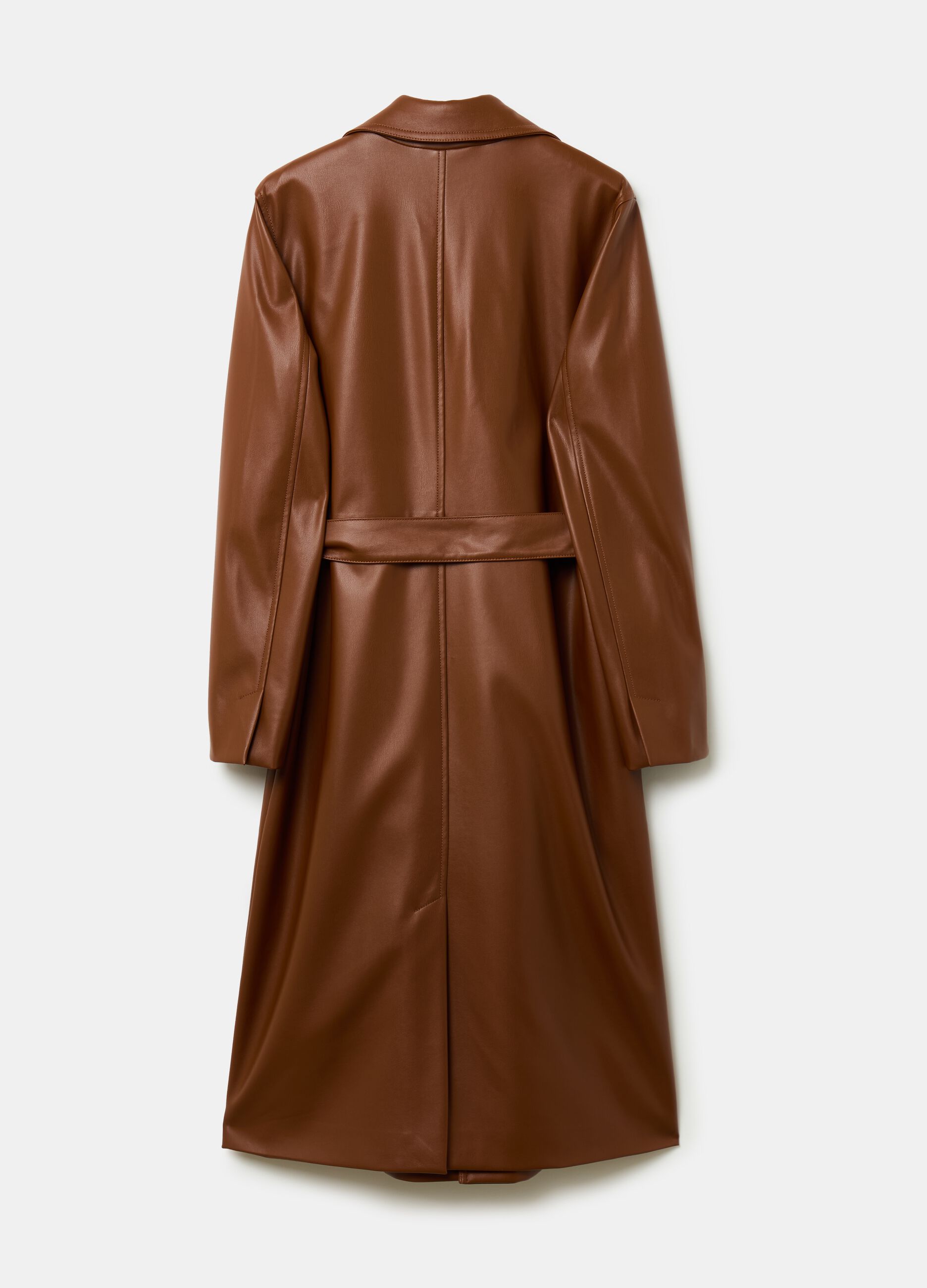 Long glossy-effect trench coat with belt_4