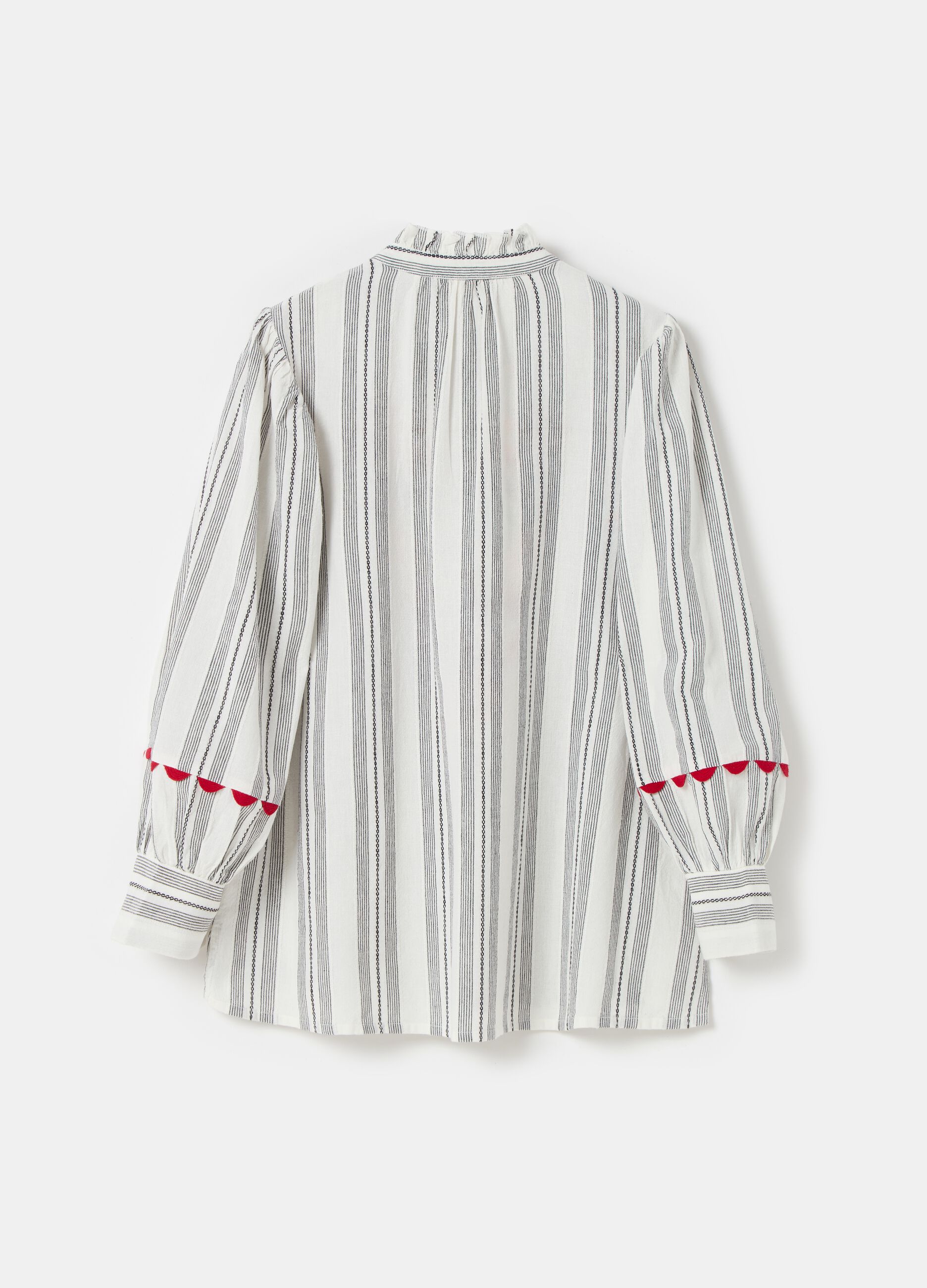 Striped blouse with flowers embroidery