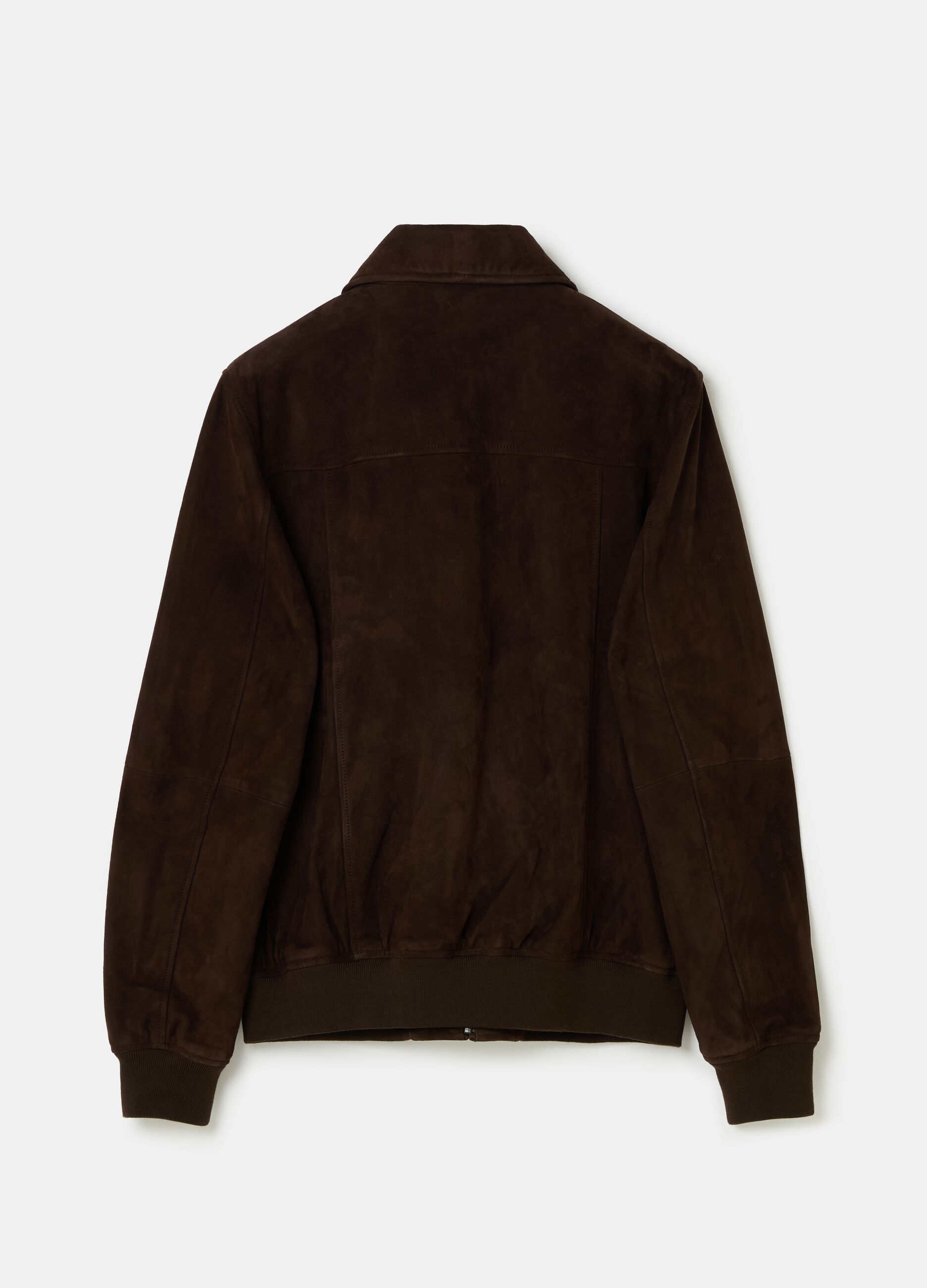 Short suede jacket with collar and zip_4