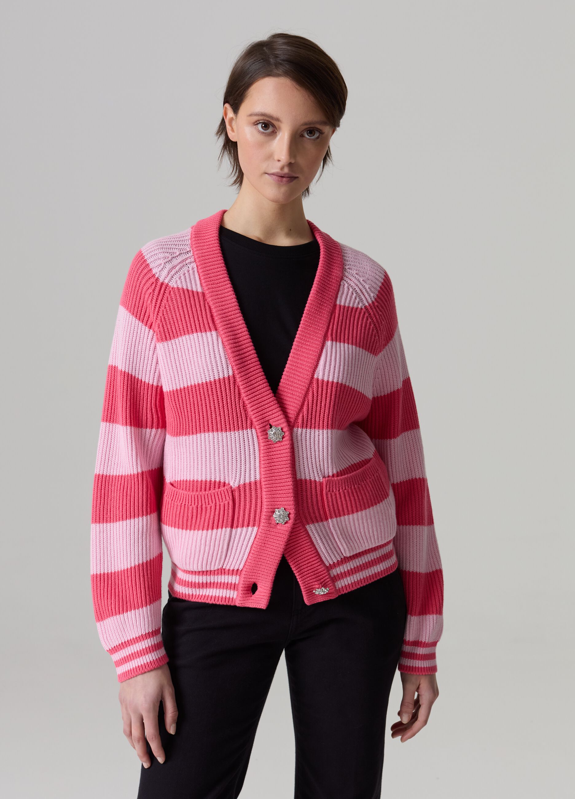 Striped cardigan with jewel buttons_0