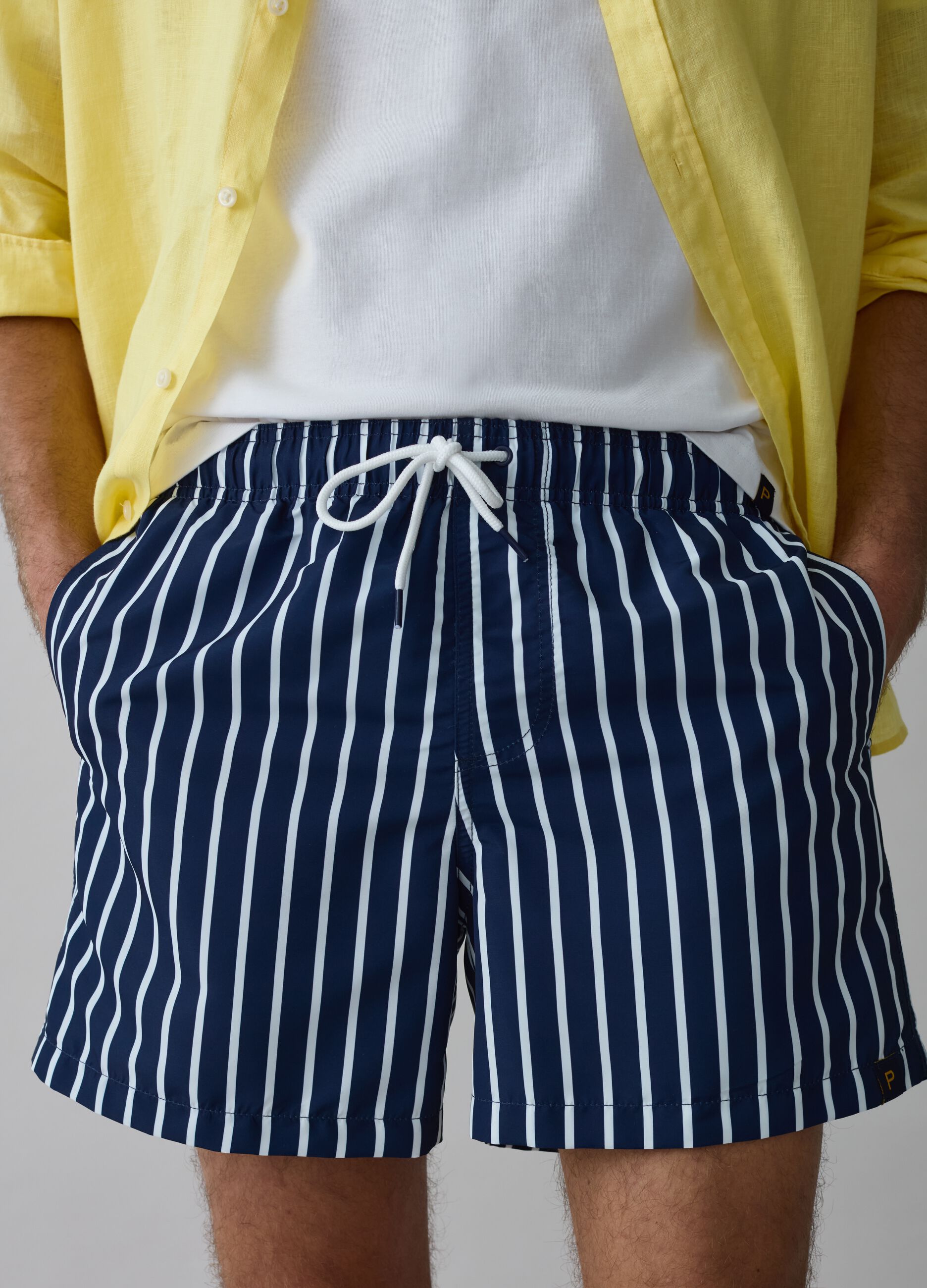 Striped Bermuda swim shorts with drawstring