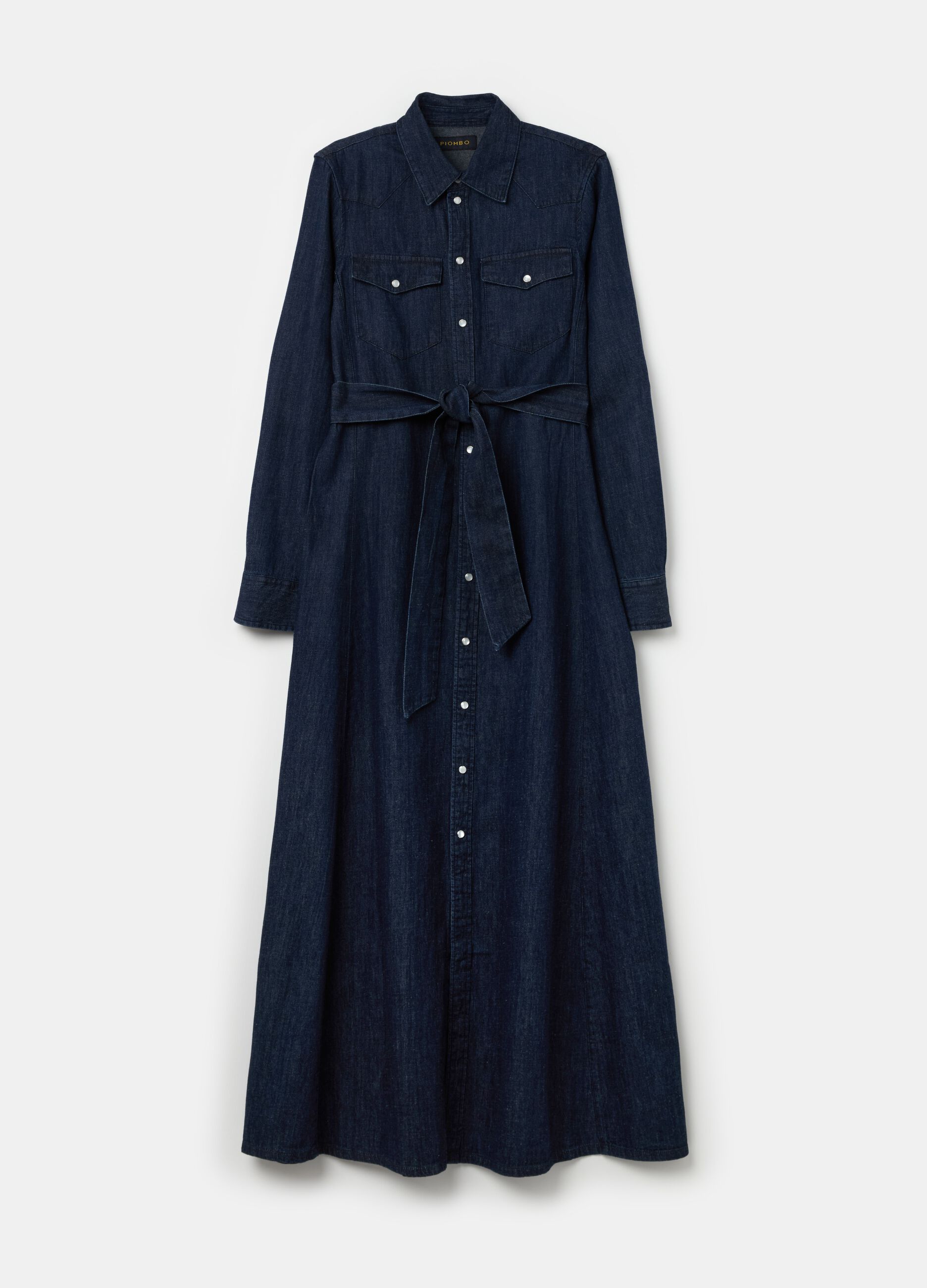 Long shirt dress in denim with belt