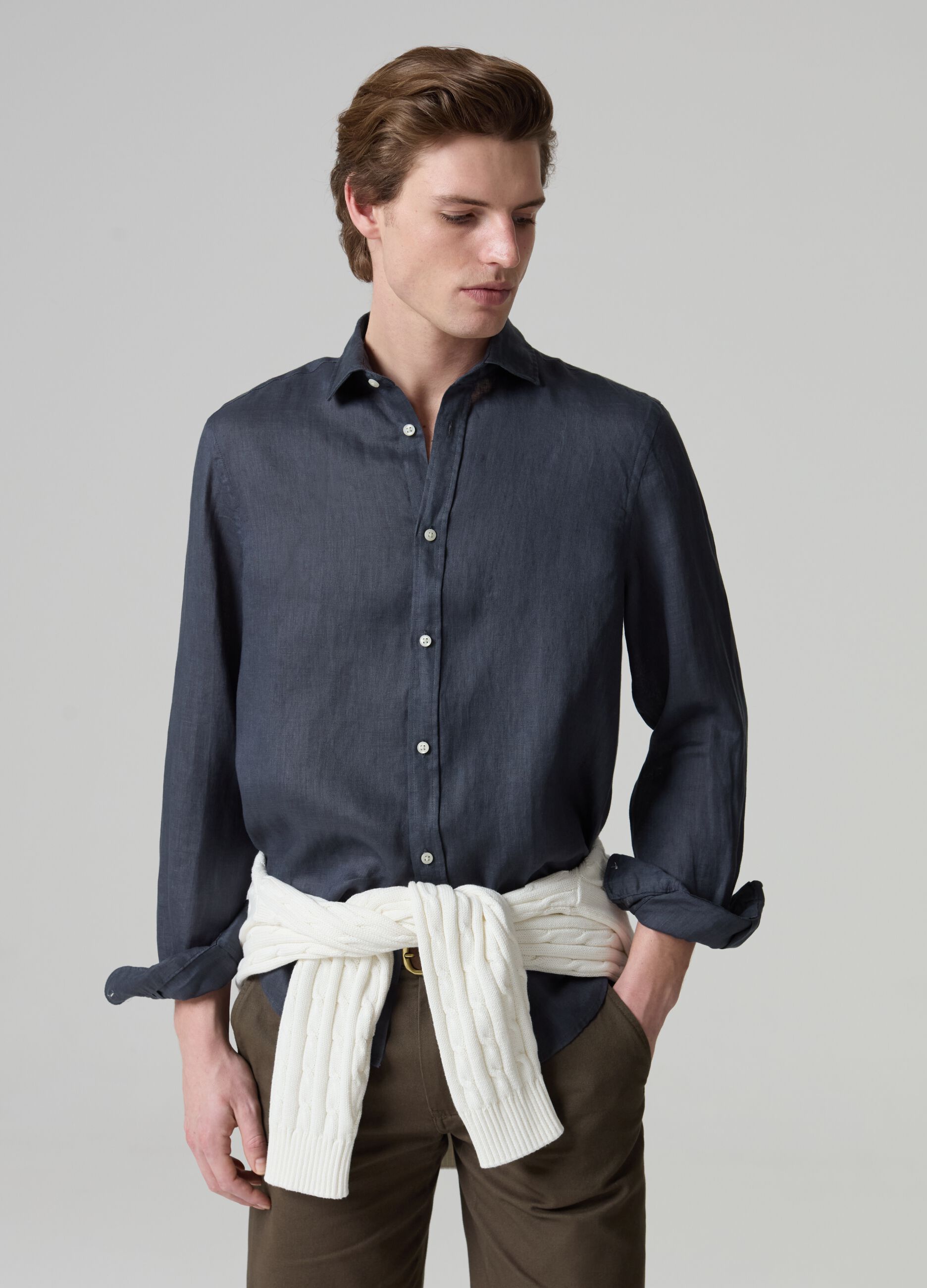 Solid colour linen shirt_0