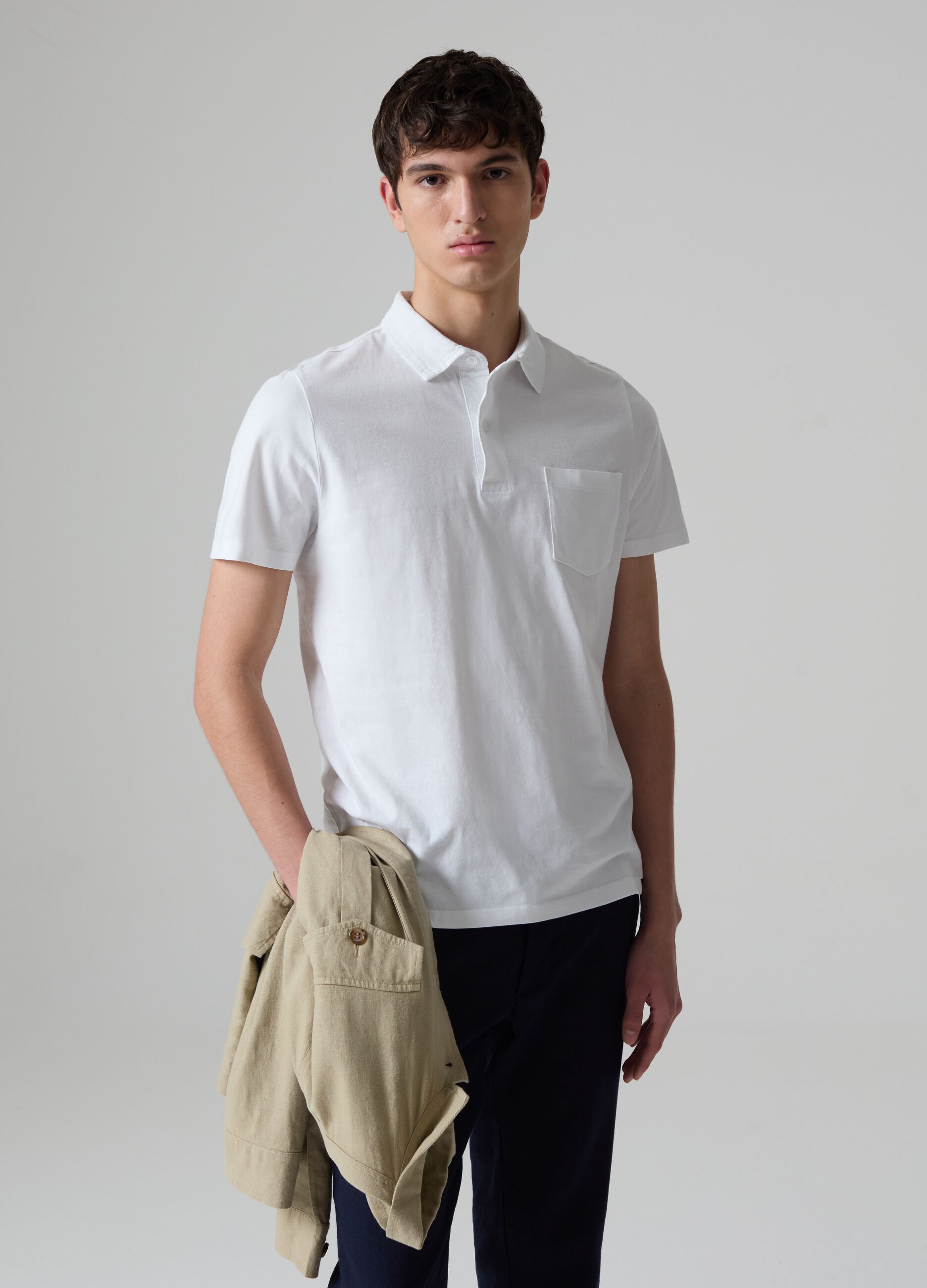 Jersey polo shirt with pocket