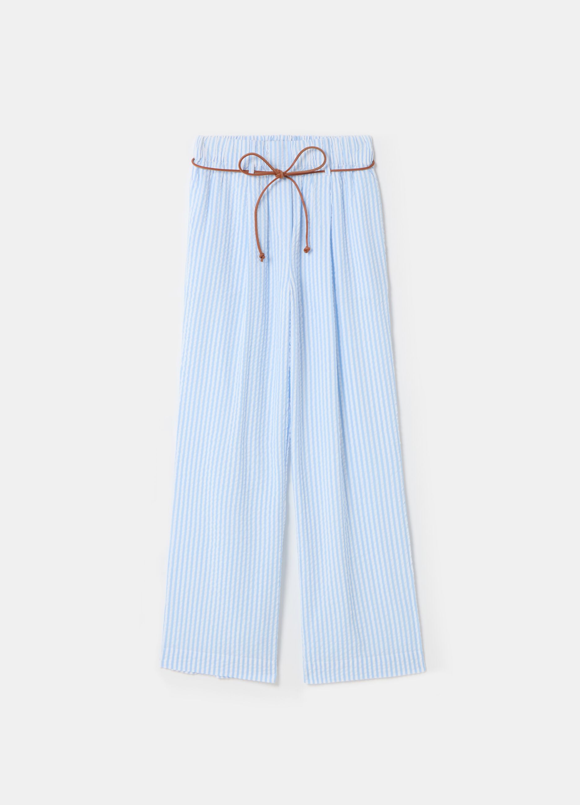 Striped seersucker trousers with belt_1