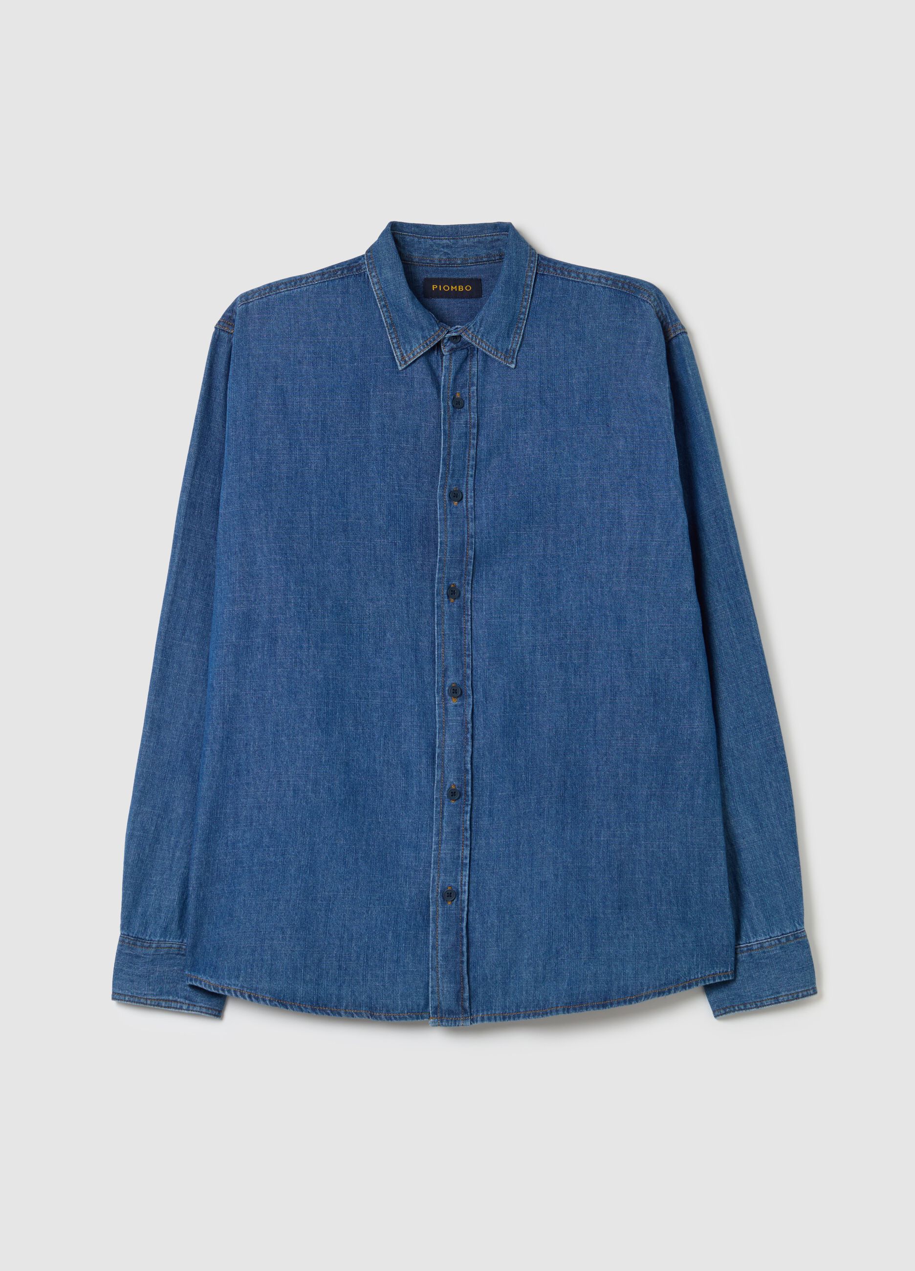 Iridescent-effect denim shirt_0