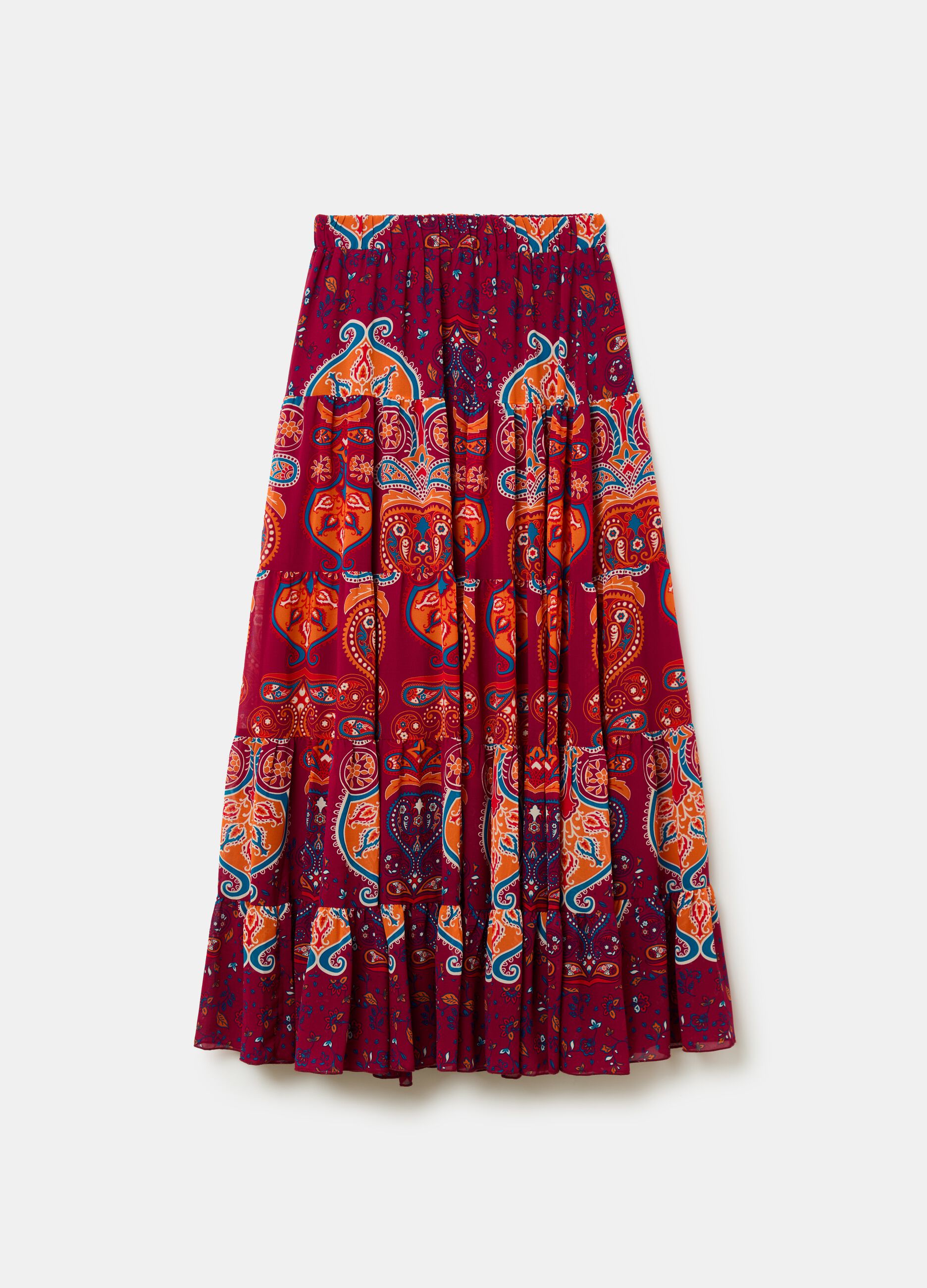 Long tiered skirt with folk print_3