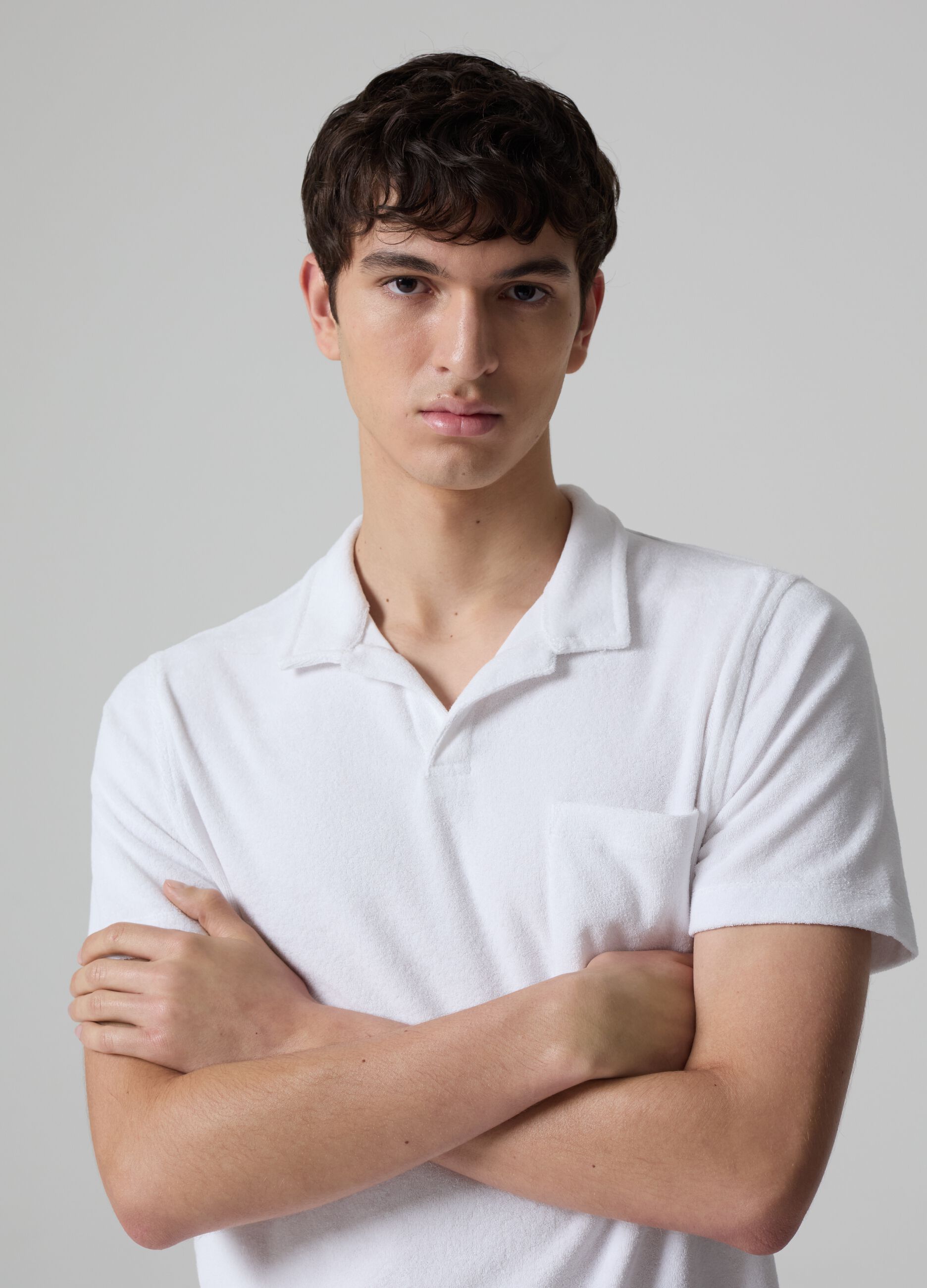 Reverse French terry polo shirt with pocket_0