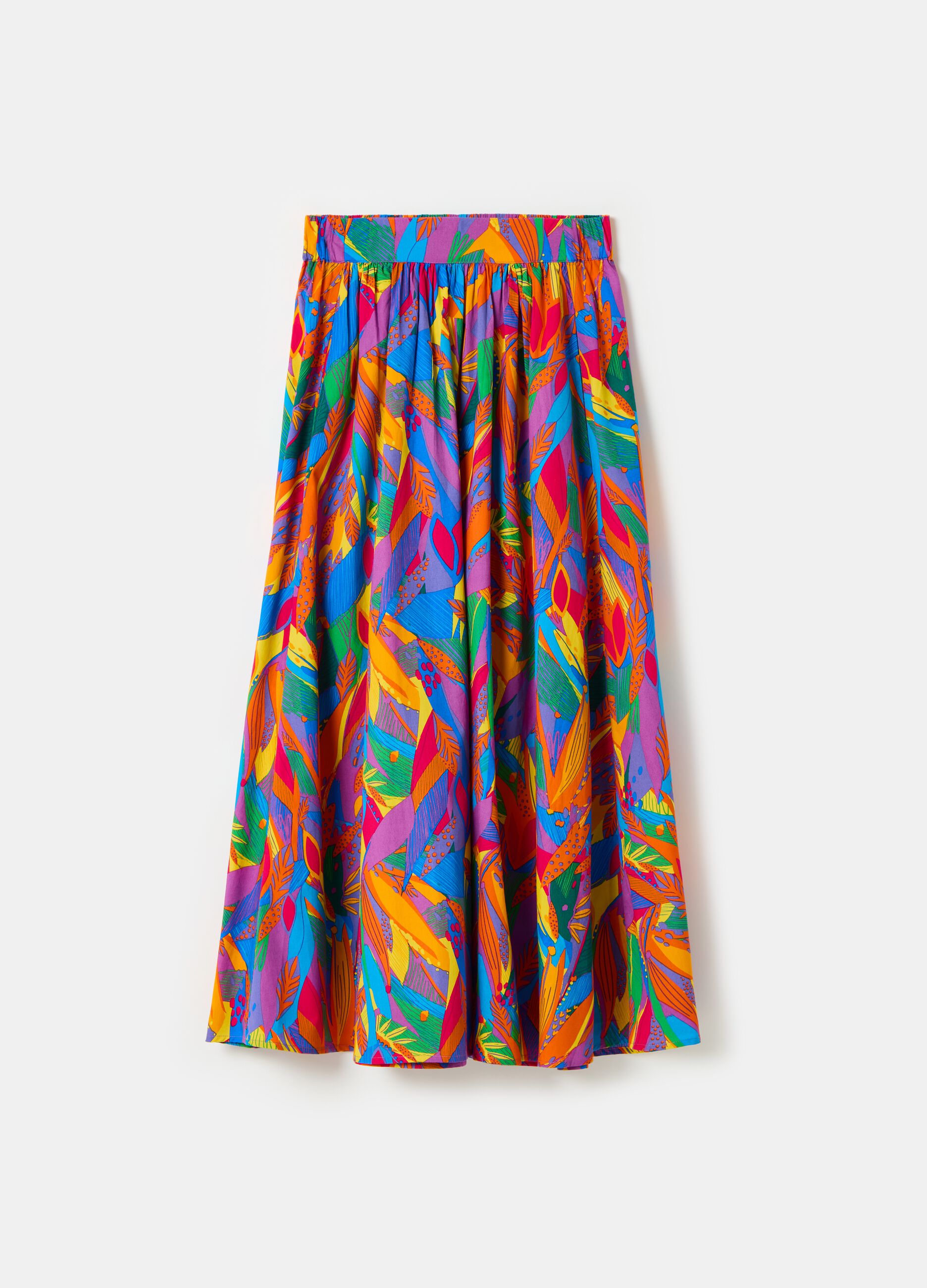 Long skirt with tropical foliage print