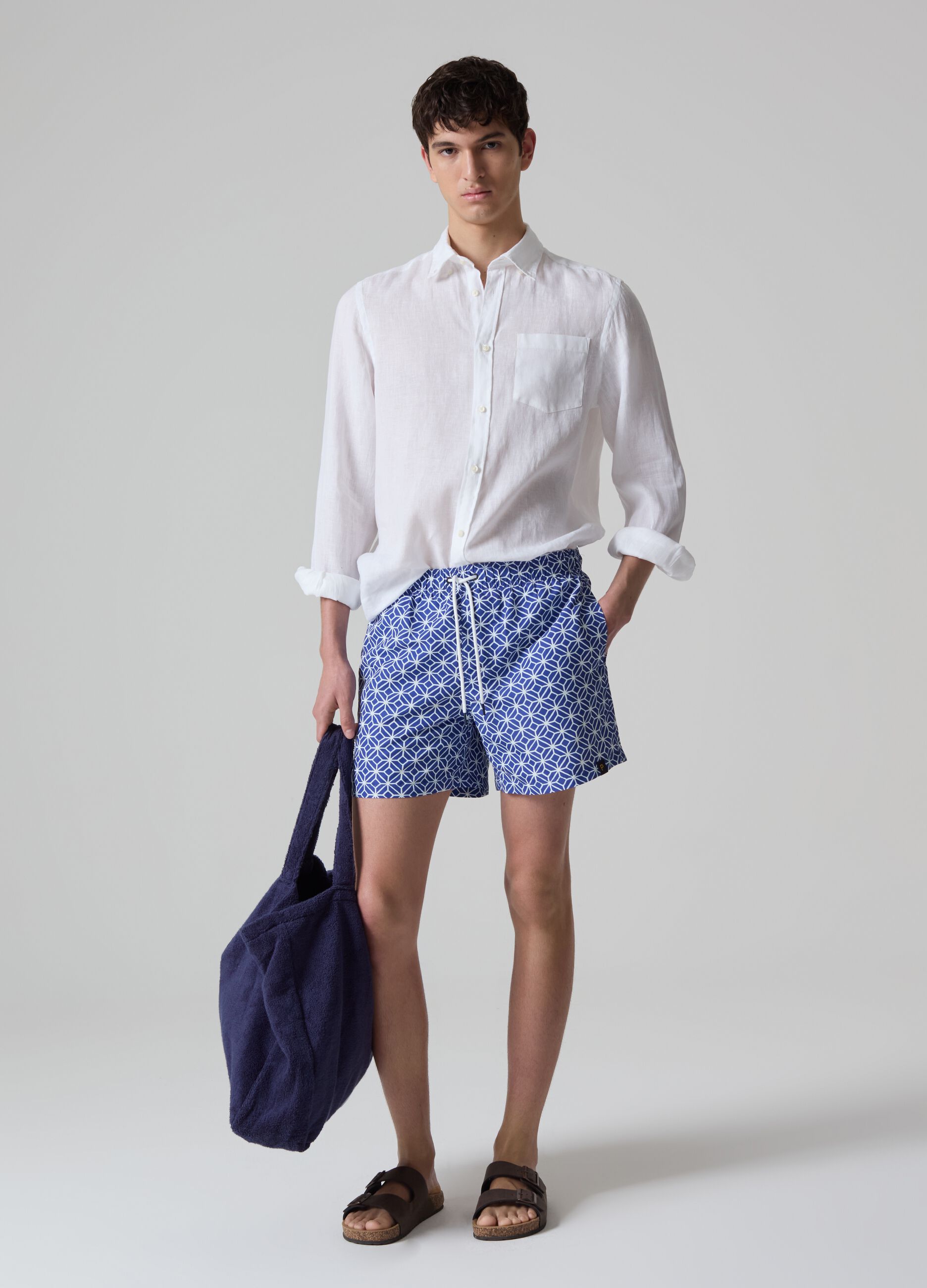 Bermuda swim shorts with geometric print_0