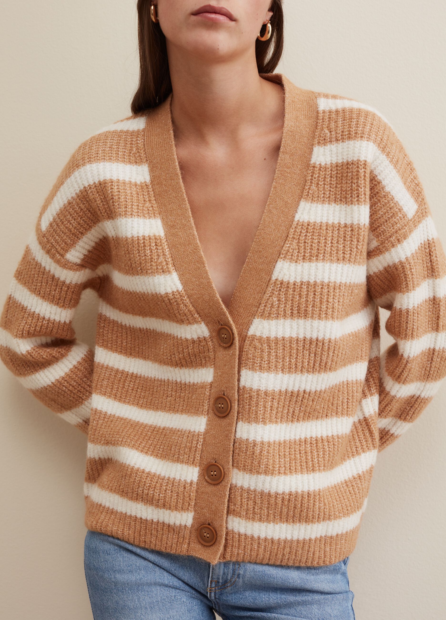 Flat-ribbed cardigan with striped pattern_3