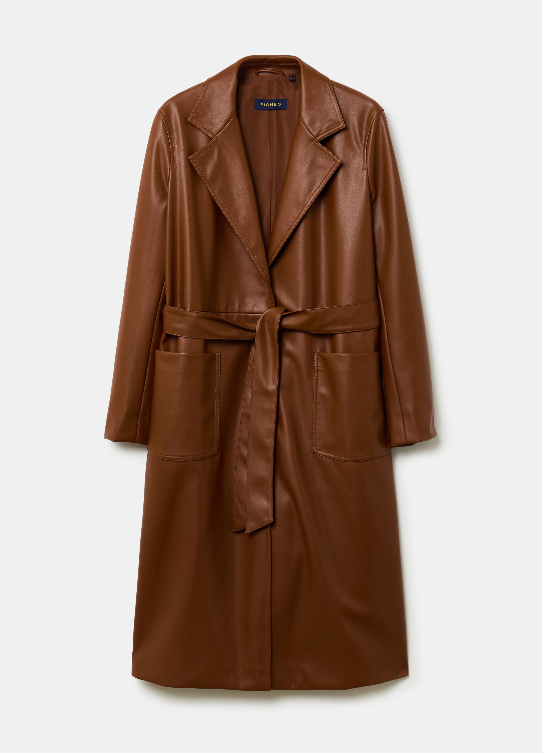 Long glossy-effect trench coat with belt_3
