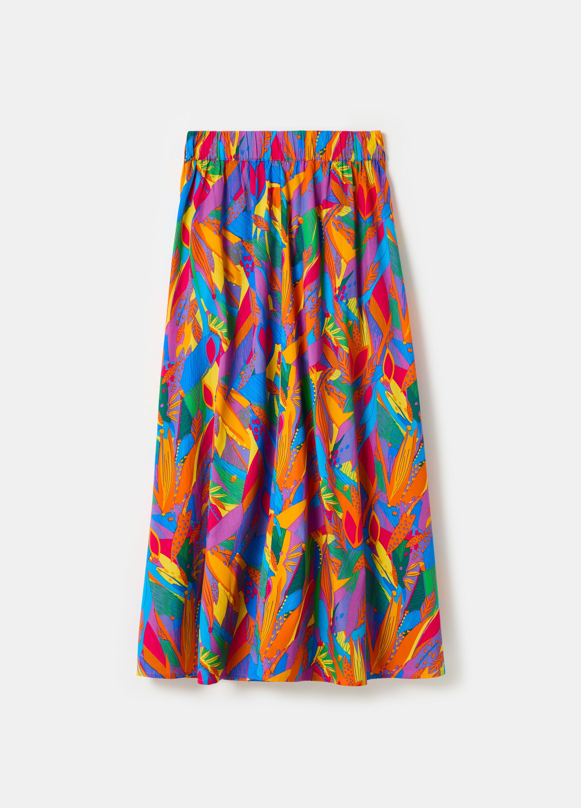 Long skirt with tropical foliage print