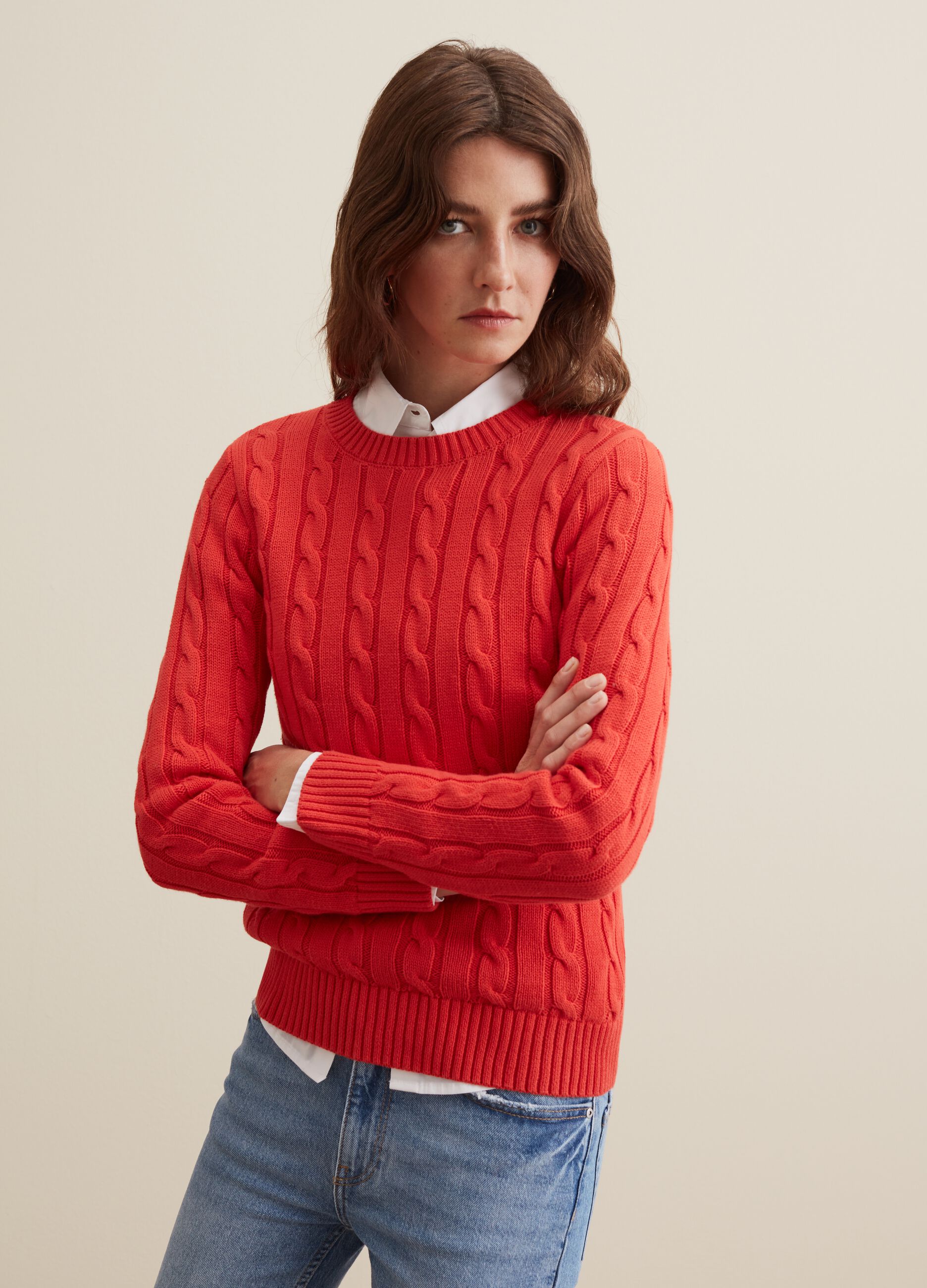 Cable knit crew-neck pullover_1