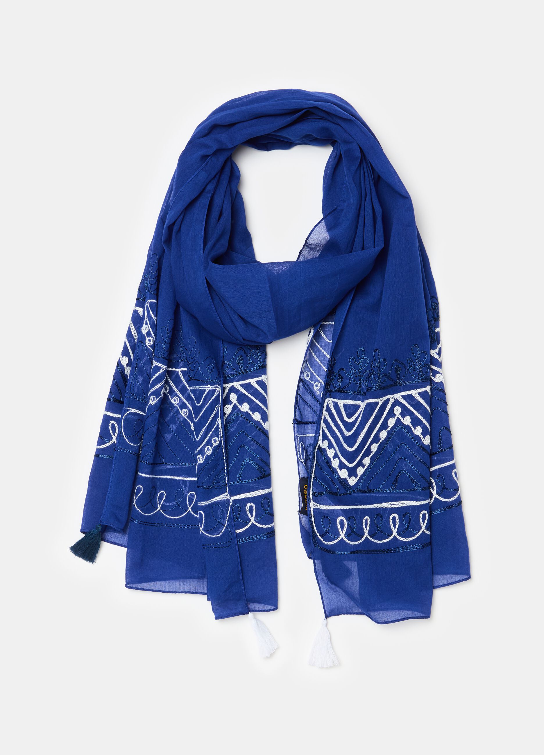 Cotton scarf with and tassels and embroidery_0