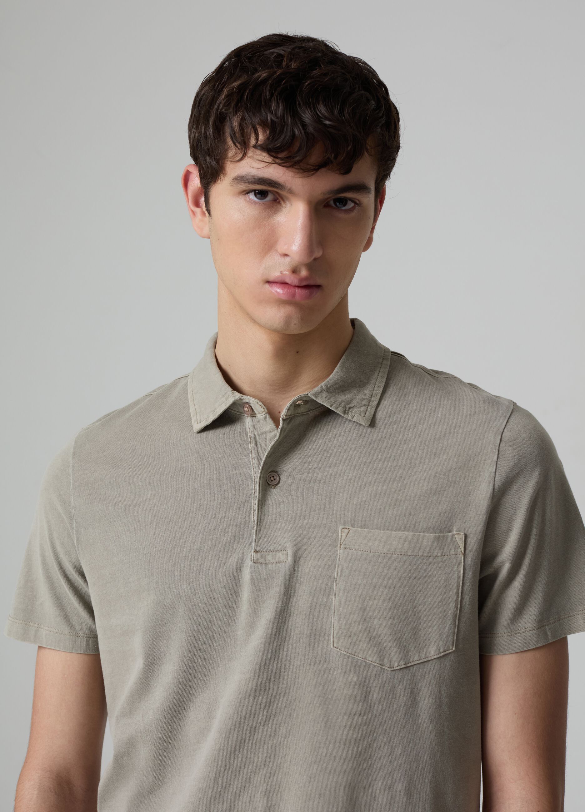 Jersey polo shirt with pocket