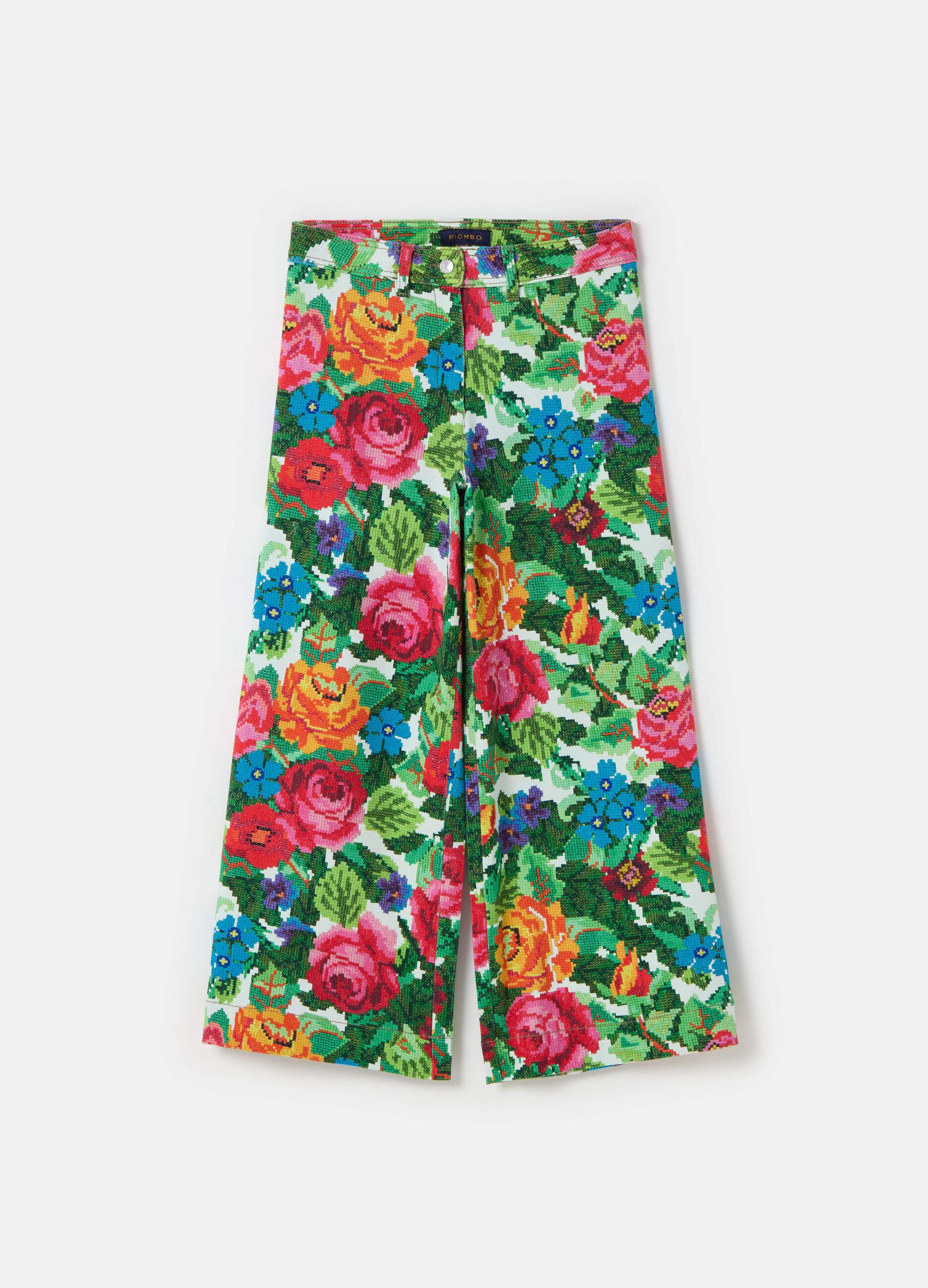 Embroidery-effect floral wide-leg trousers_2