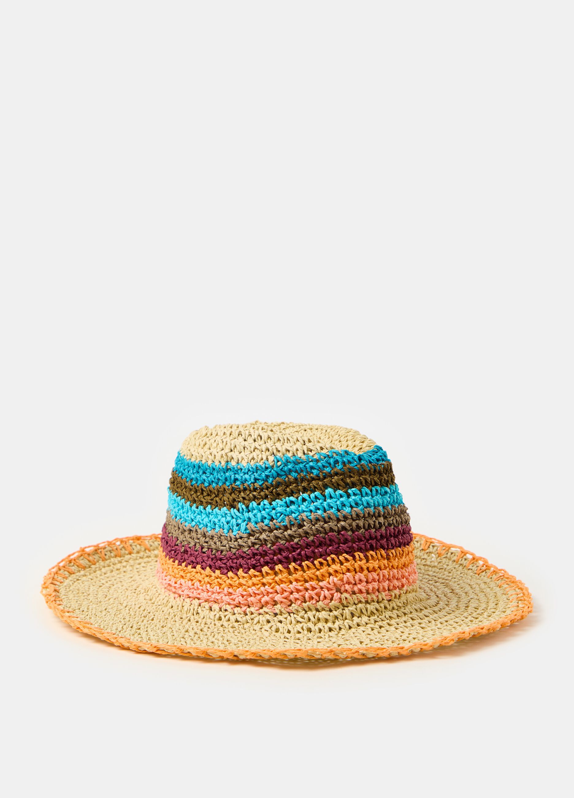 Raffia hat with stripes