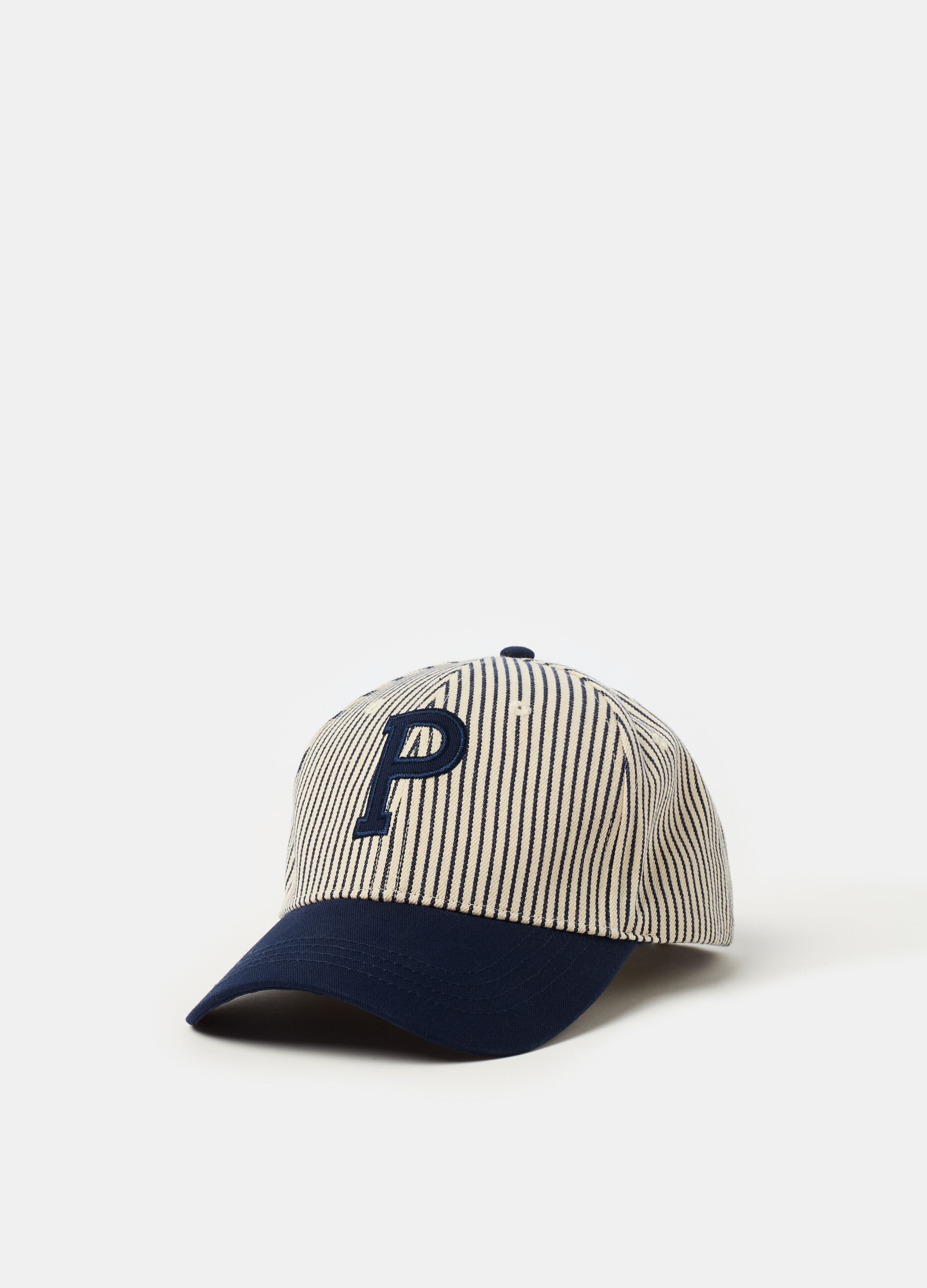 Striped baseball cap with logo patch_0